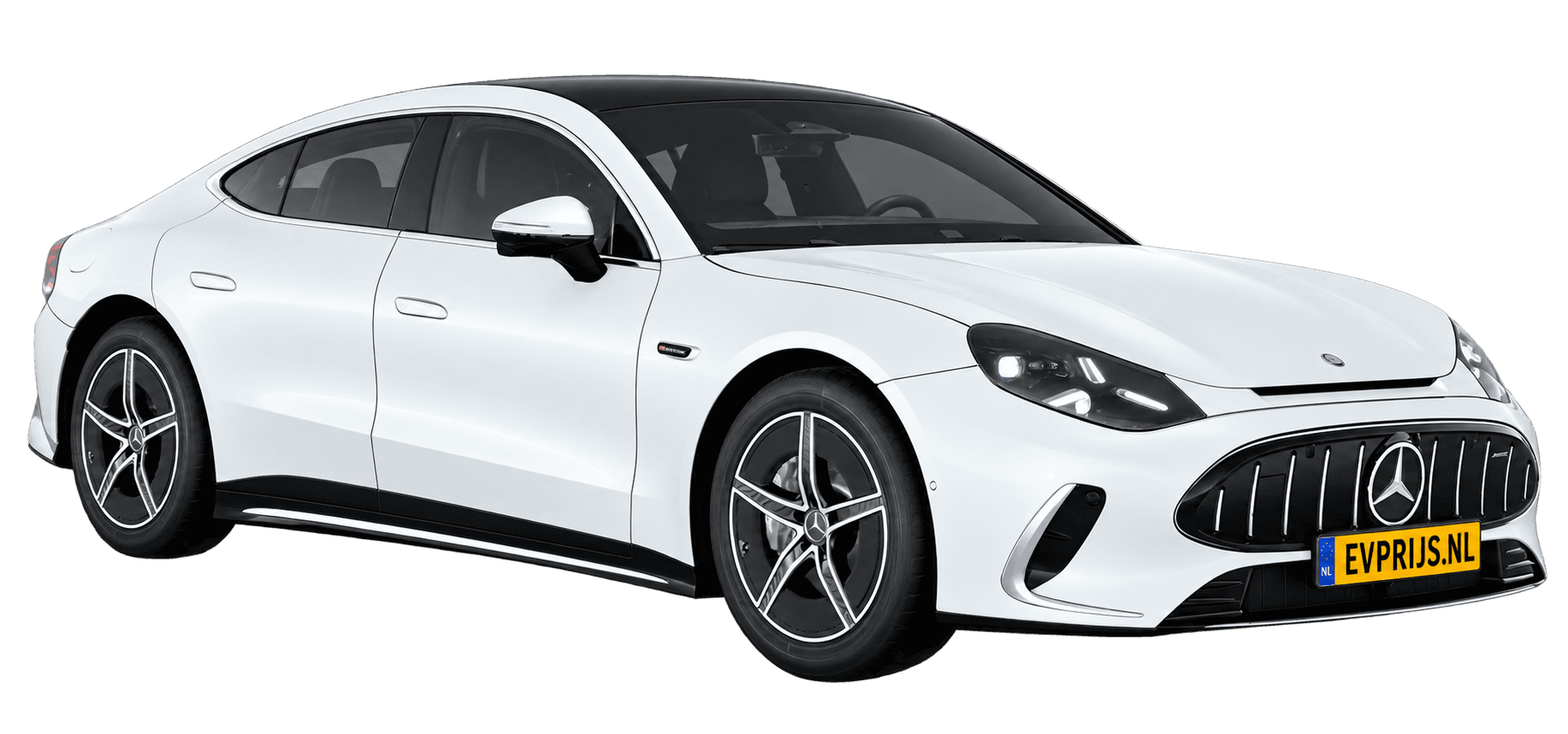 AI-bewerking (Imagegen) van officieel Mercedes-Benz-configuratorbeeld: Mercedes-AMG GT 4-Deurs Coupé voor-/zijaanzicht in Opalietwit bright (configuratie Mercedes-AMG GT 53 4-Deur Coupé); uitvoering en velgen kunnen afwijken, beeld 19