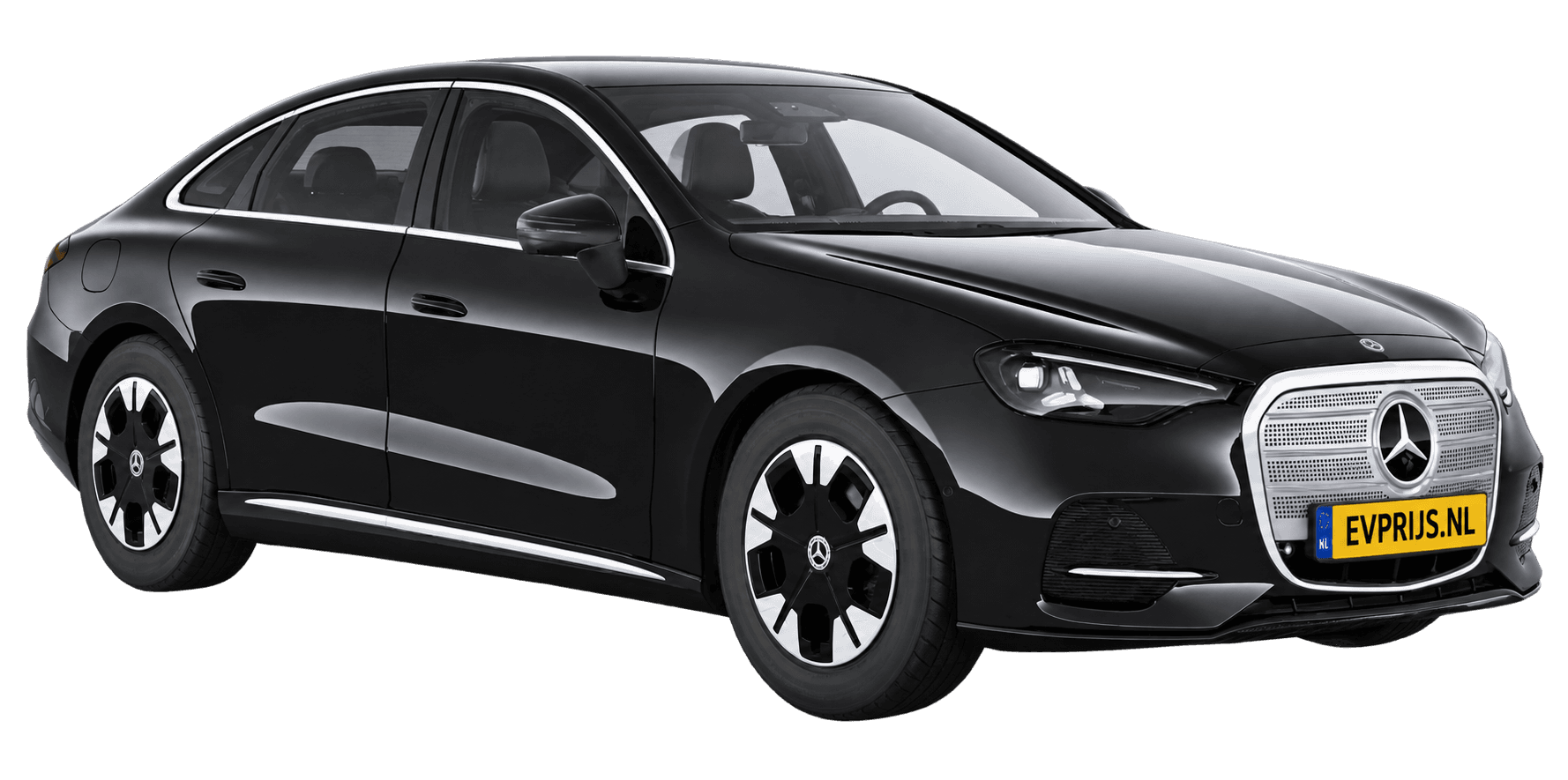 AI-bewerking (Imagegen) van officieel Mercedes-Benz-configuratorbeeld: C-Klasse Limousine voor-/zijaanzicht in Zwart (configuratie C 300 4MATIC Business Solution electric); uitvoering en velgen kunnen afwijken, beeld 3