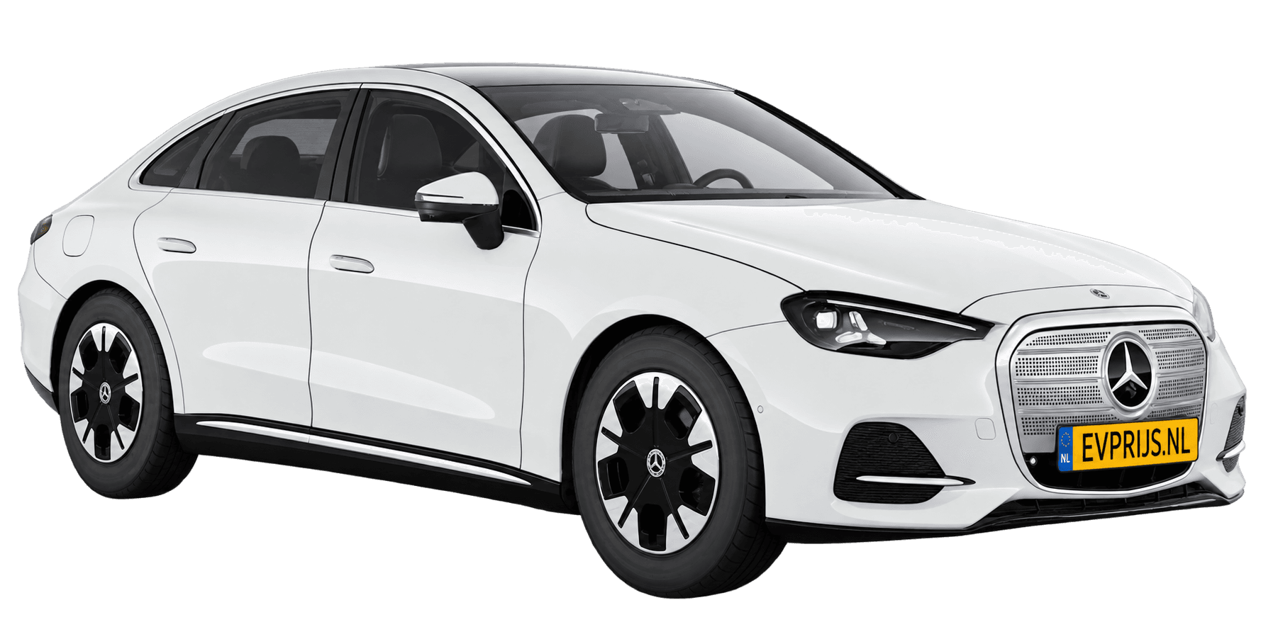 AI-bewerking (Imagegen) van officieel Mercedes-Benz-configuratorbeeld: C-Klasse Limousine voor-/zijaanzicht in Poolwit (configuratie C 300 4MATIC Business Solution electric); uitvoering en velgen kunnen afwijken, beeld 4