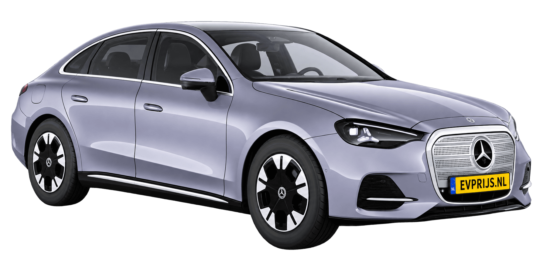 AI-bewerking (Imagegen) van officieel Mercedes-Benz-configuratorbeeld: C-Klasse Limousine voor-/zijaanzicht in Lavendel zilver (configuratie C 300 4MATIC Business Solution electric); uitvoering en velgen kunnen afwijken, beeld 6