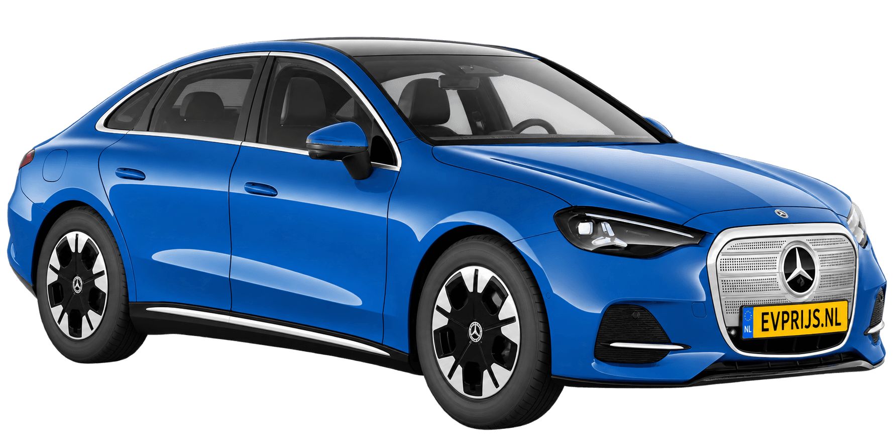AI-bewerking (Imagegen) van officieel Mercedes-Benz-configuratorbeeld: C-Klasse Limousine voor-/zijaanzicht in Helderblauw (configuratie C 300 4MATIC Business Solution electric); uitvoering en velgen kunnen afwijken; kleurverzadiging kan afwijken, beeld 7