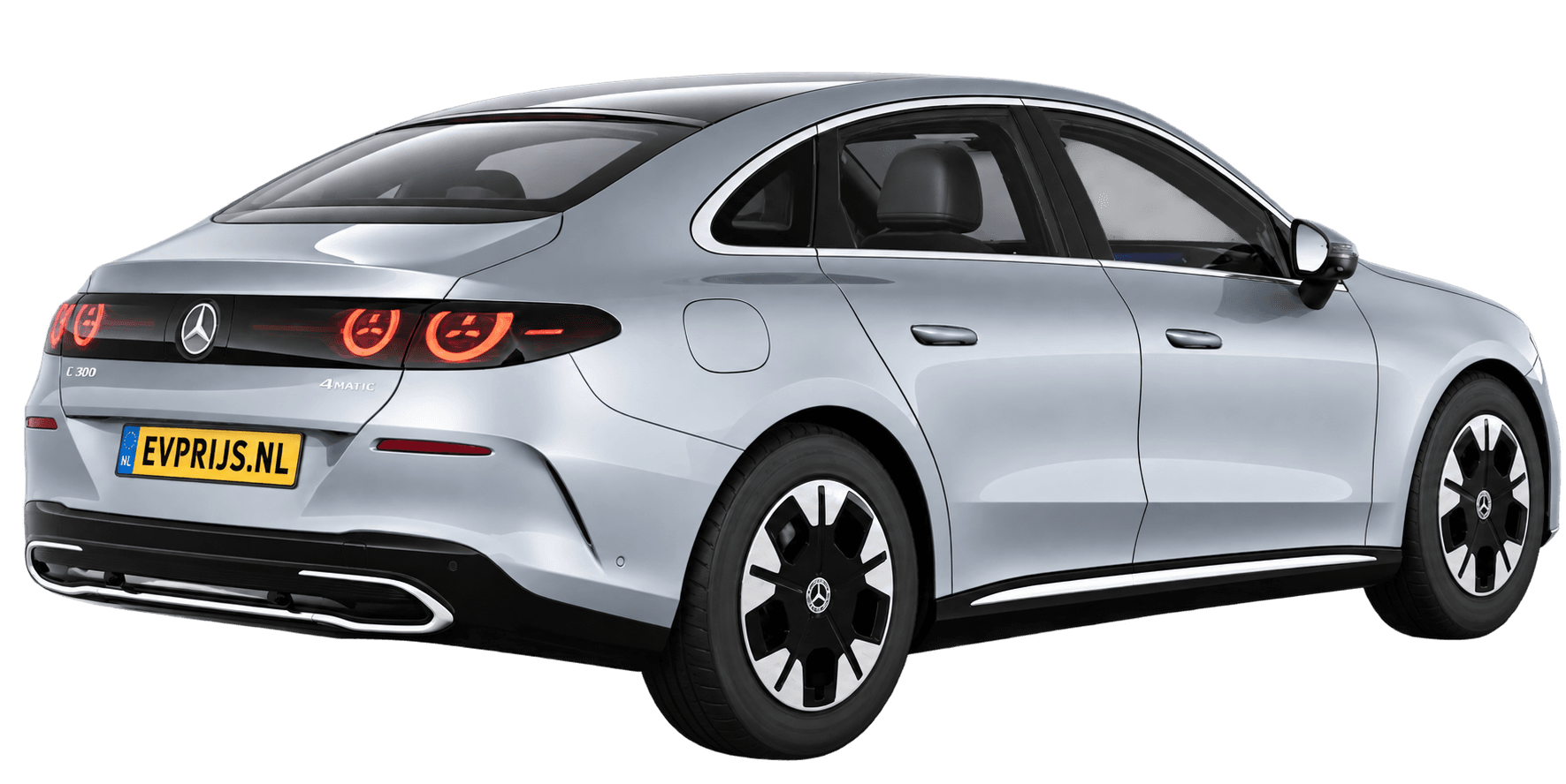 AI-bewerking (Imagegen) van officieel Mercedes-Benz-configuratorbeeld: C-Klasse Limousine achter-/zijaanzicht in Hightech zilver (configuratie C 300 4MATIC Business Solution electric); uitvoering en velgen kunnen afwijken, beeld 2