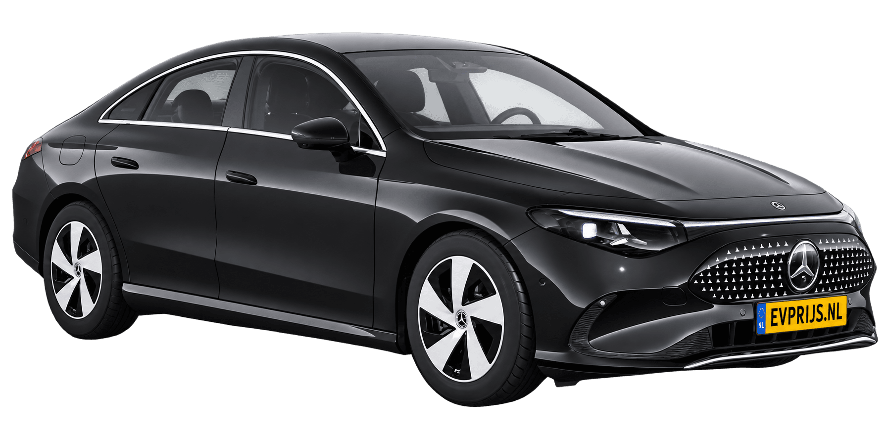 AI-bewerking (Imagegen) van officieel Mercedes-Benz-configuratorbeeld: CLA voor-/zijaanzicht in Kosmoszwart (configuratie CLA 200 Business Solution electric); uitvoering en velgen kunnen afwijken, beeld 4