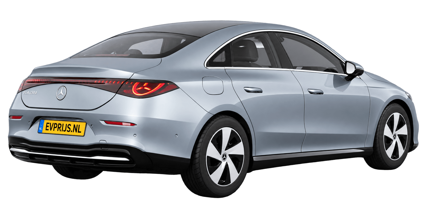 AI-bewerking (Imagegen) van officieel Mercedes-Benz-configuratorbeeld: CLA achter-/zijaanzicht in Hightechzilver (configuratie CLA 200 Business Solution electric); uitvoering en velgen kunnen afwijken, beeld 2