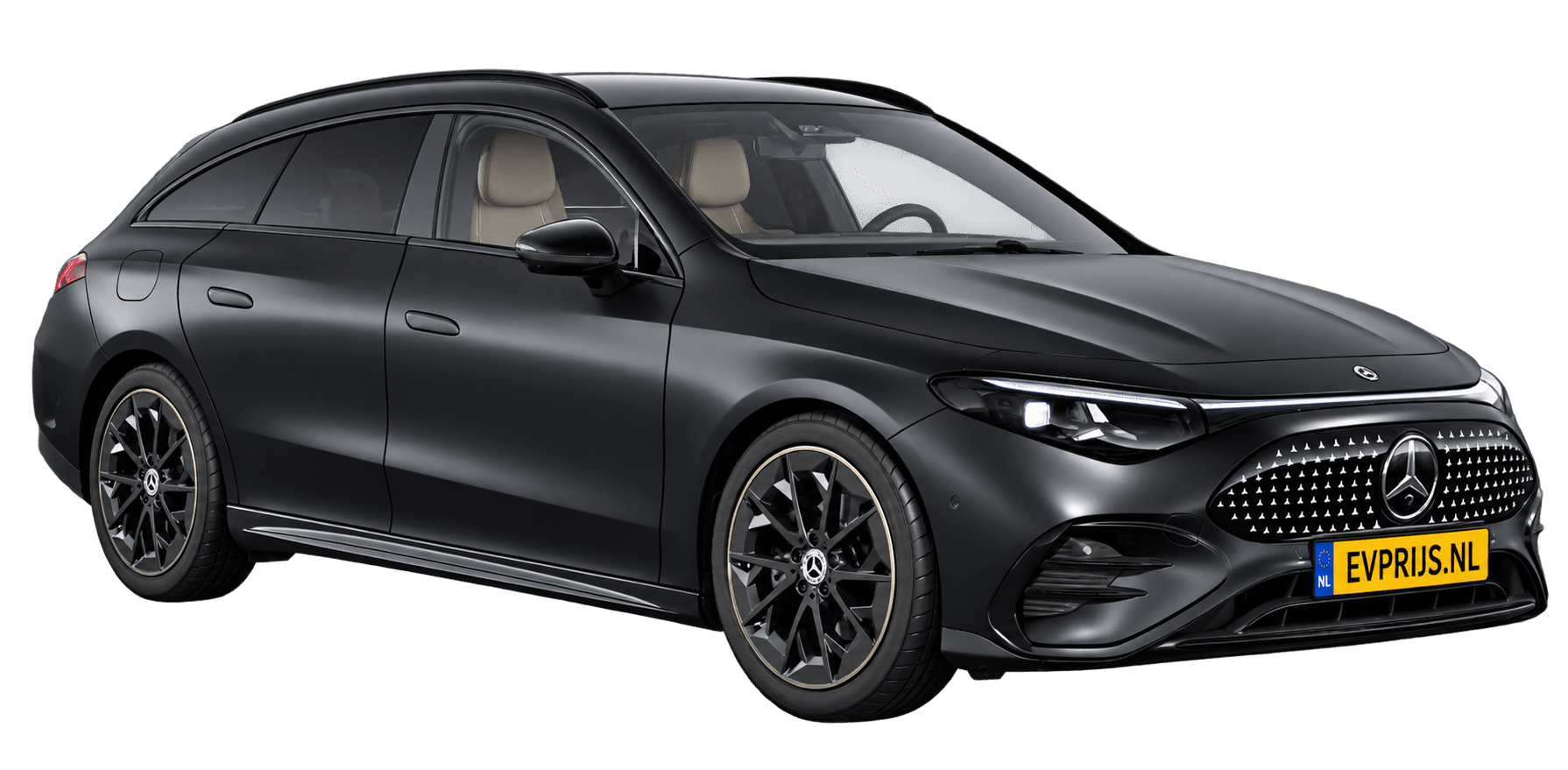 AI-bewerking (Imagegen) van officieel Mercedes-Benz-configuratorbeeld: CLA Shooting Brake voor-/zijaanzicht in Cosmoszwart magno (configuratie CLA 200 Shooting Brake Business Solution AMG electric); uitvoering en velgen kunnen afwijken, beeld 8