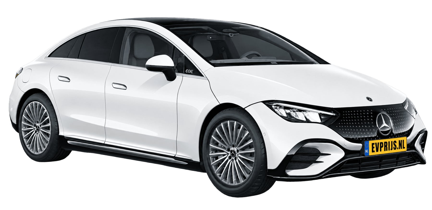 AI-bewerking (Imagegen) van officieel Mercedes-Benz-configuratorbeeld: EQE Limousine voor-/zijaanzicht in Opwaalwit bright (configuratie EQE 300 Business Solution AMG); uitvoering en velgen kunnen afwijken, beeld 7