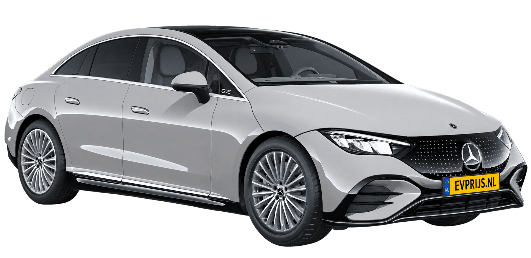 AI-bewerking (Imagegen) van officieel Mercedes-Benz-configuratorbeeld: EQE Limousine voor-/zijaanzicht in Alpine grijs (configuratie EQE 300 Business Solution AMG); uitvoering en velgen kunnen afwijken, beeld 8