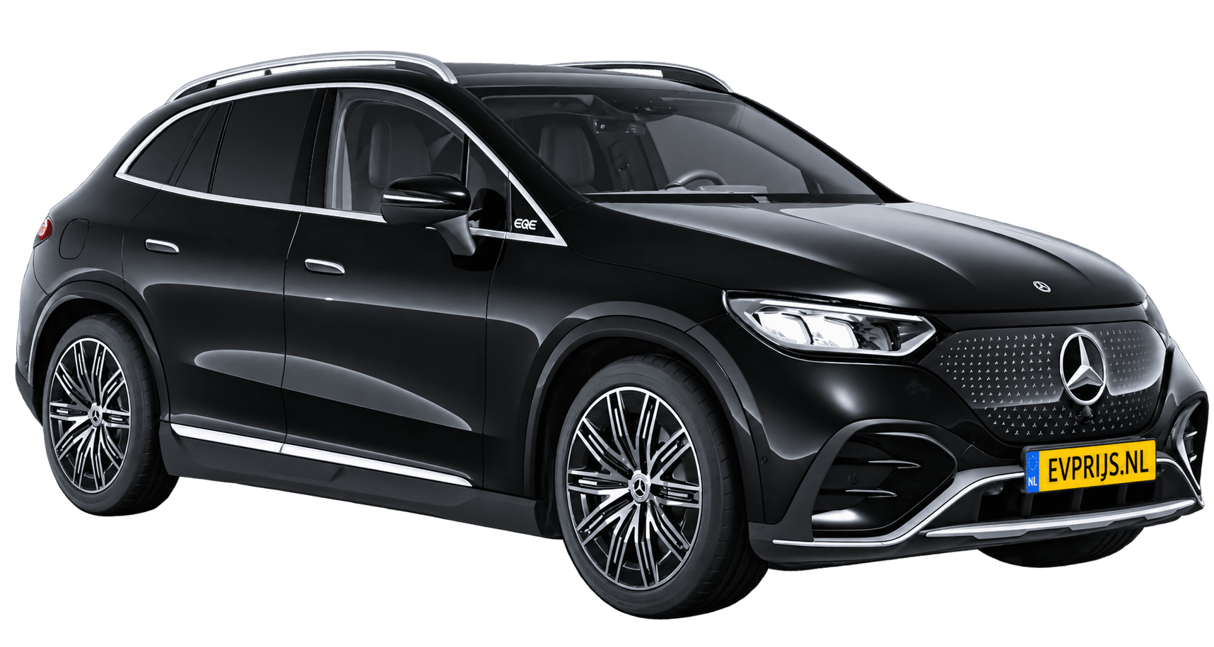 AI-bewerking (Imagegen) van officieel Mercedes-Benz-configuratorbeeld: EQE SUV voor-/zijaanzicht in Obsidiaanzwart (configuratie EQE SUV 300 AMG Line); uitvoering en velgen kunnen afwijken, beeld 3