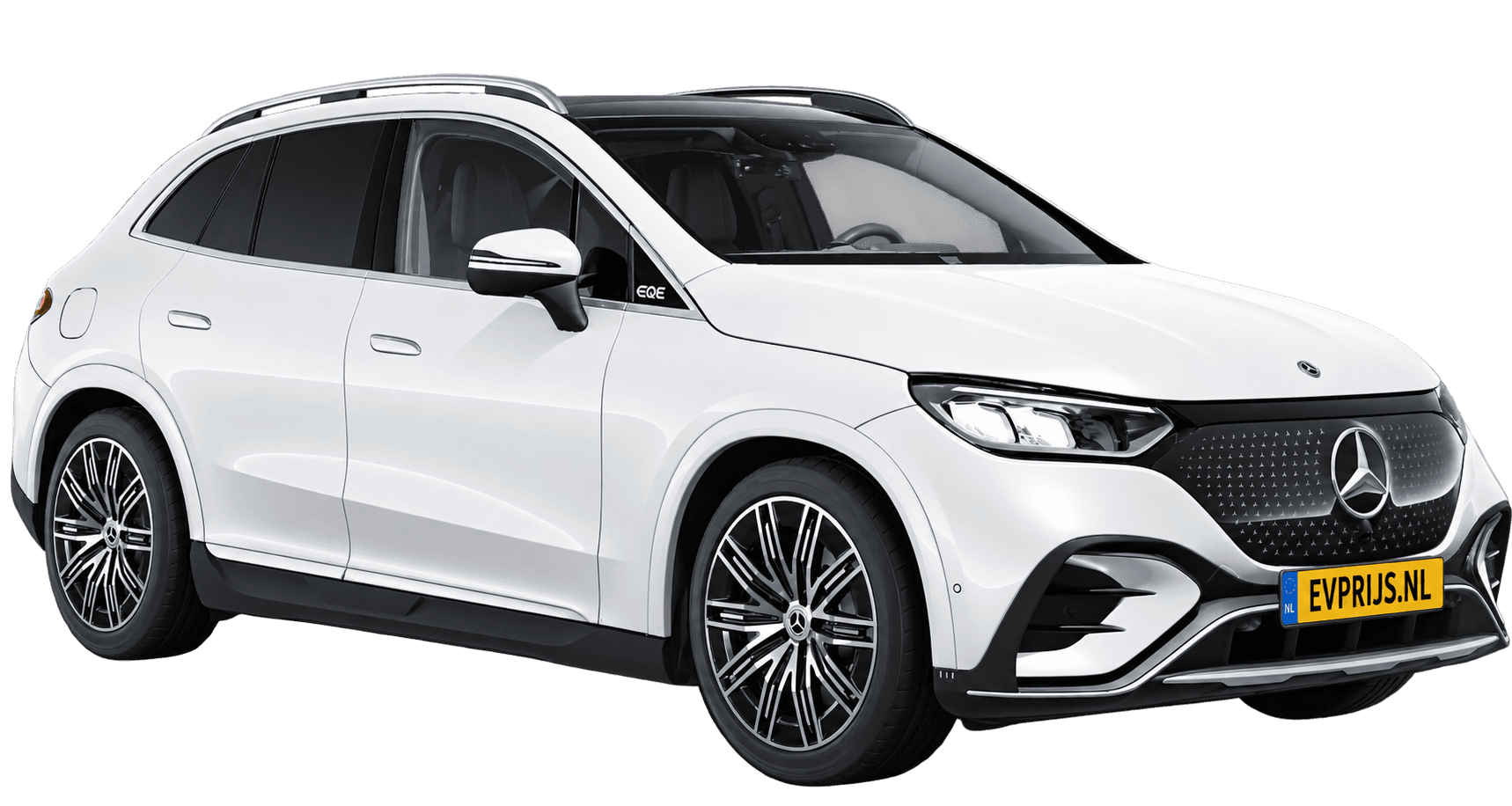 AI-bewerking (Imagegen) van officieel Mercedes-Benz-configuratorbeeld: EQE SUV voor-/zijaanzicht in Opalietwit bright (configuratie EQE SUV 300 AMG Line); uitvoering en velgen kunnen afwijken, beeld 6