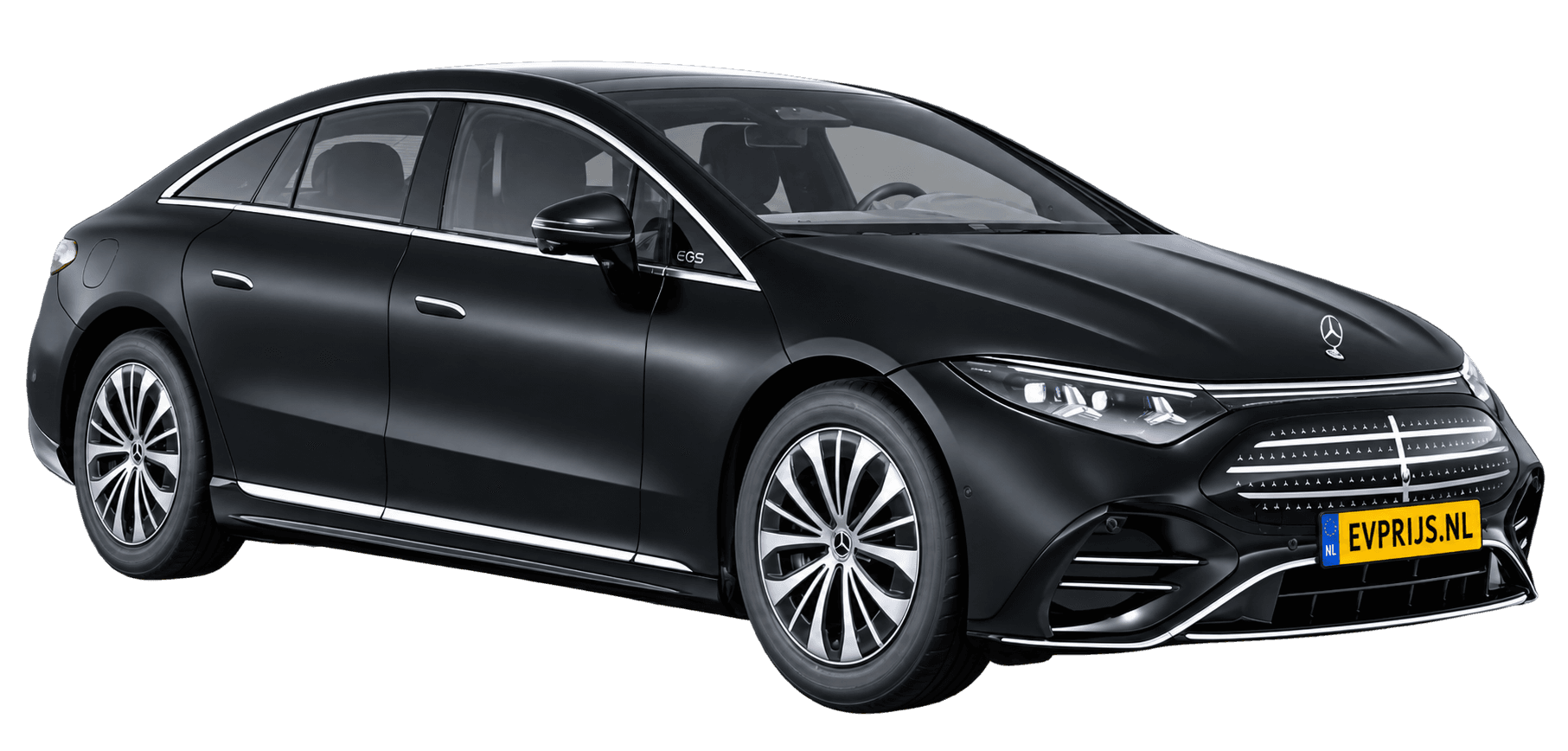 AI-bewerking (Imagegen) van officieel Mercedes-Benz-configuratorbeeld: EQS Limousine voor-/zijaanzicht in Nachtzwart magno (configuratie EQS 400); uitvoering en velgen kunnen afwijken, beeld 3