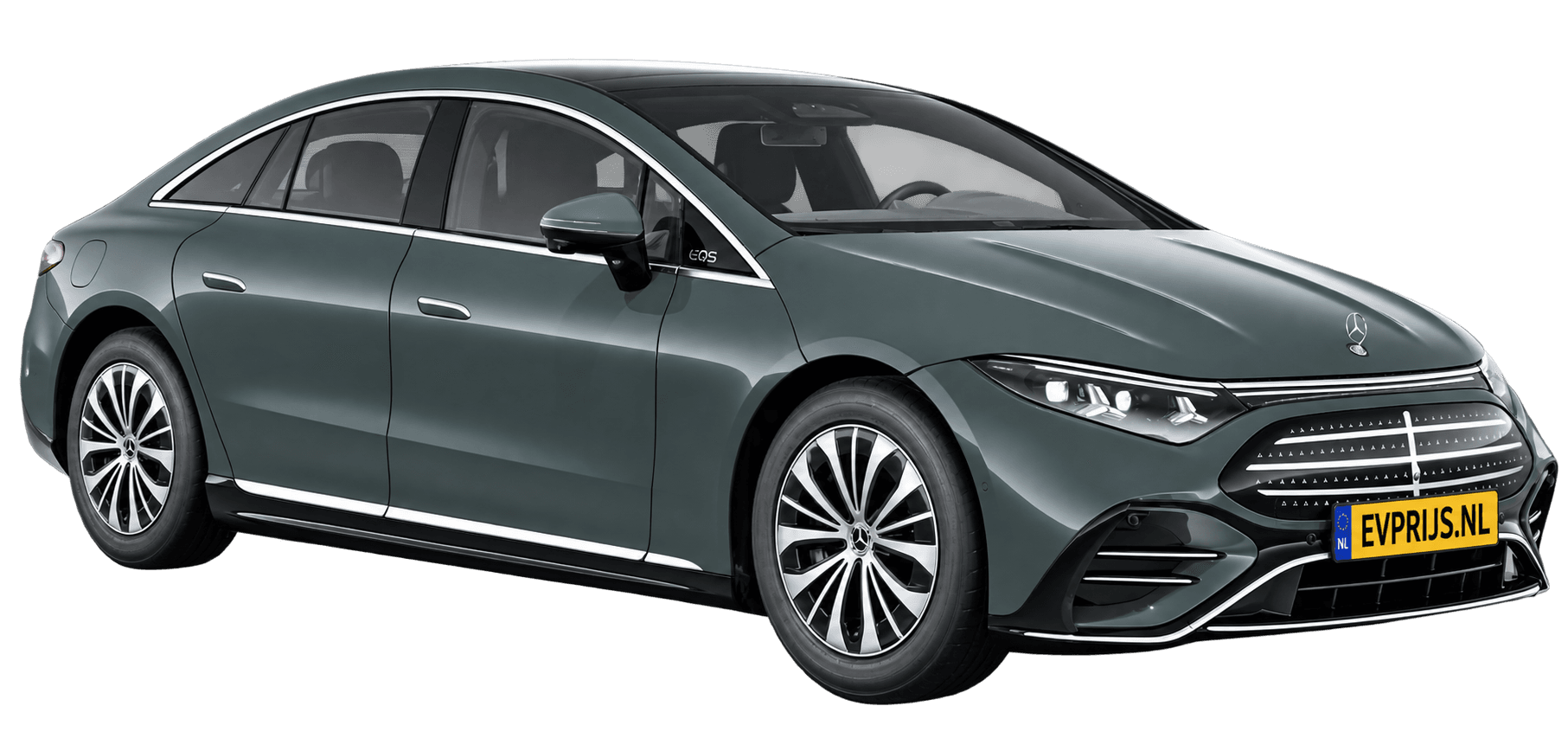 AI-bewerking (Imagegen) van officieel Mercedes-Benz-configuratorbeeld: EQS Limousine voor-/zijaanzicht in Siliciumgrijs (configuratie EQS 400); uitvoering en velgen kunnen afwijken, beeld 4
