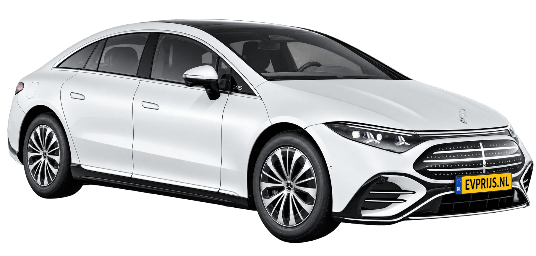 AI-bewerking (Imagegen) van officieel Mercedes-Benz-configuratorbeeld: EQS Limousine voor-/zijaanzicht in Opaalwit magno (configuratie EQS 400); uitvoering en velgen kunnen afwijken, beeld 8