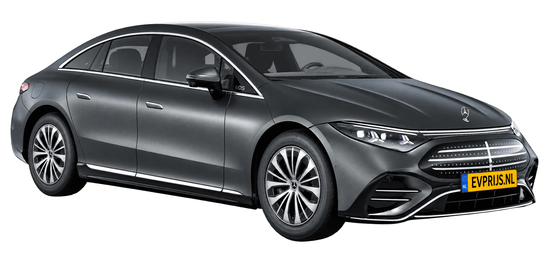 AI-bewerking (Imagegen) van officieel Mercedes-Benz-configuratorbeeld: EQS Limousine voor-/zijaanzicht in Grafietgrijs magno (configuratie EQS 400); uitvoering en velgen kunnen afwijken, beeld 13