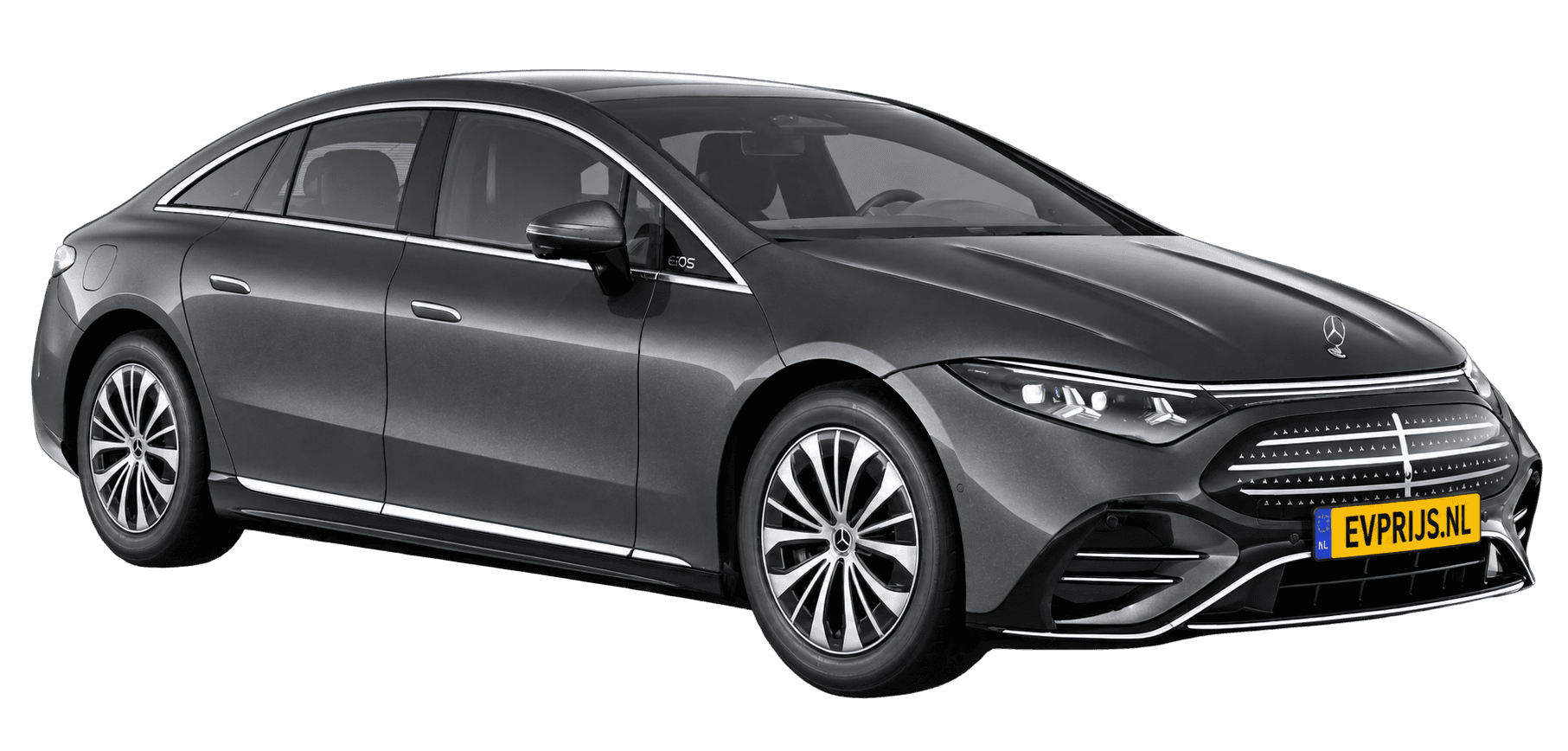 AI-bewerking (Imagegen) van officieel Mercedes-Benz-configuratorbeeld: EQS Limousine voor-/zijaanzicht in Grafietgrijs (configuratie EQS 400); uitvoering en velgen kunnen afwijken, beeld 14