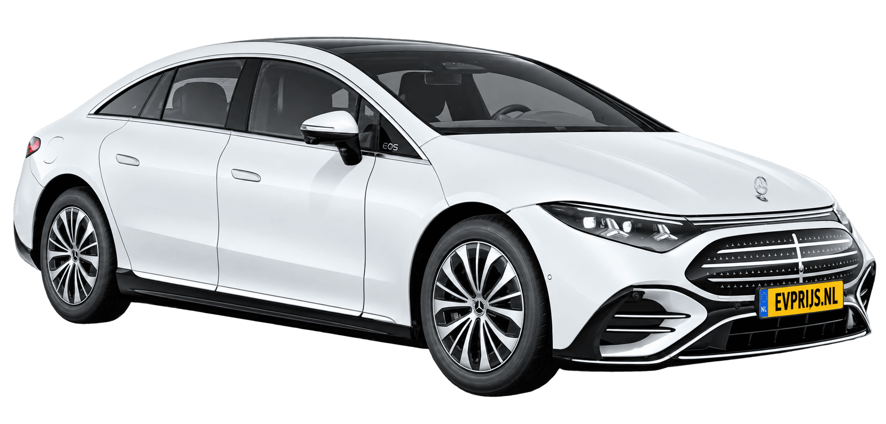 AI-bewerking (Imagegen) van officieel Mercedes-Benz-configuratorbeeld: EQS Limousine voor-/zijaanzicht in Opalietwit bright (configuratie EQS 400); uitvoering en velgen kunnen afwijken, beeld 16