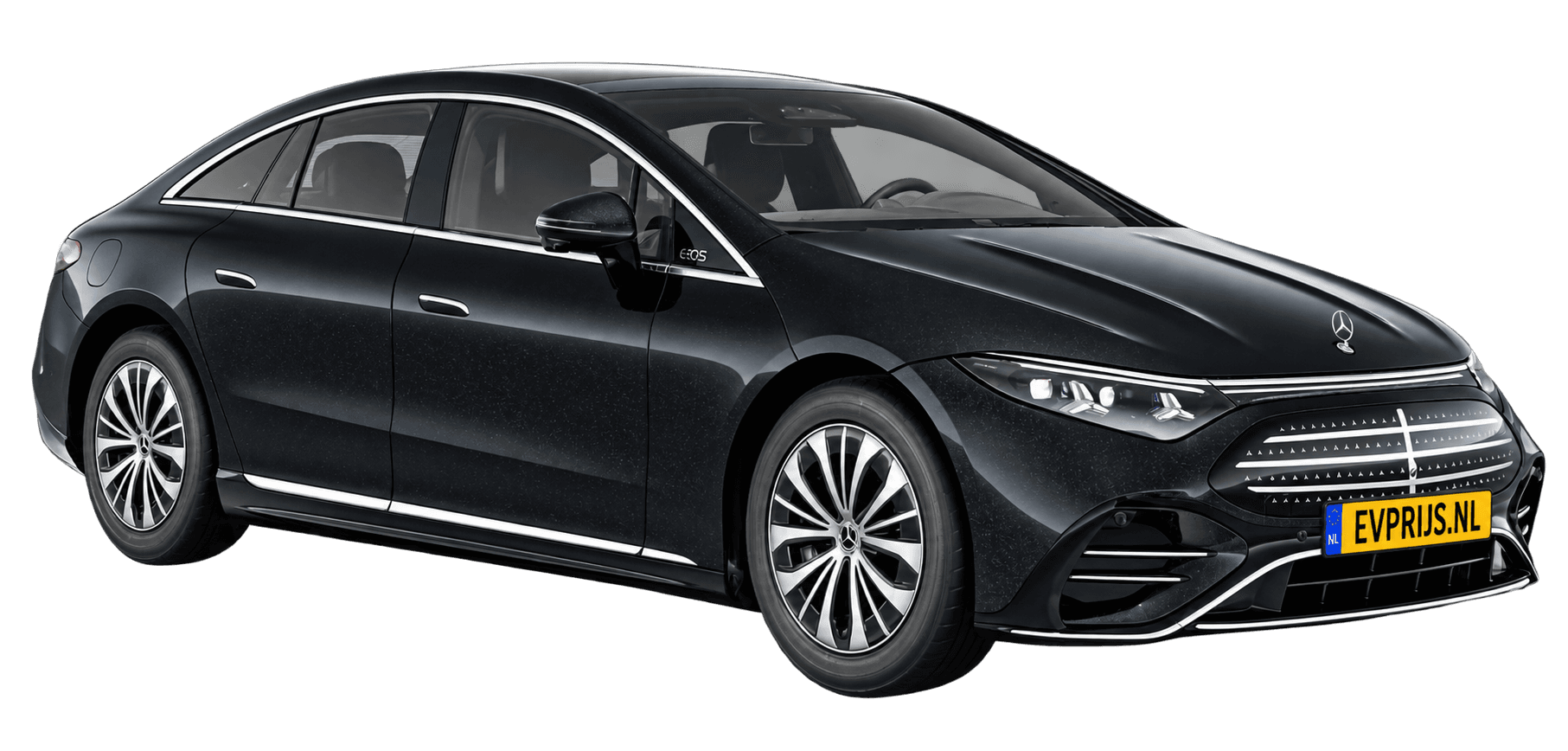 AI-bewerking (Imagegen) van officieel Mercedes-Benz-configuratorbeeld: EQS Limousine voor-/zijaanzicht in MANUFAKTUR zwart glinsterend (configuratie EQS 400); uitvoering en velgen kunnen afwijken, beeld 17