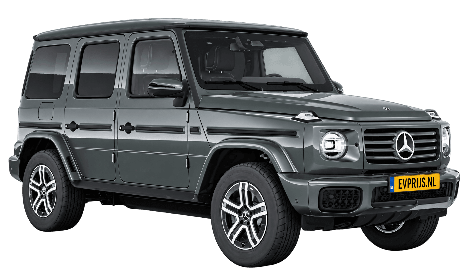 AI-bewerking (Imagegen) van officieel Mercedes-Benz-configuratorbeeld: G-Klasse Terreinwagen voor-/zijaanzicht in Grafiet (configuratie Mercedes-Benz G 580 electric); uitvoering en velgen kunnen afwijken, beeld 5