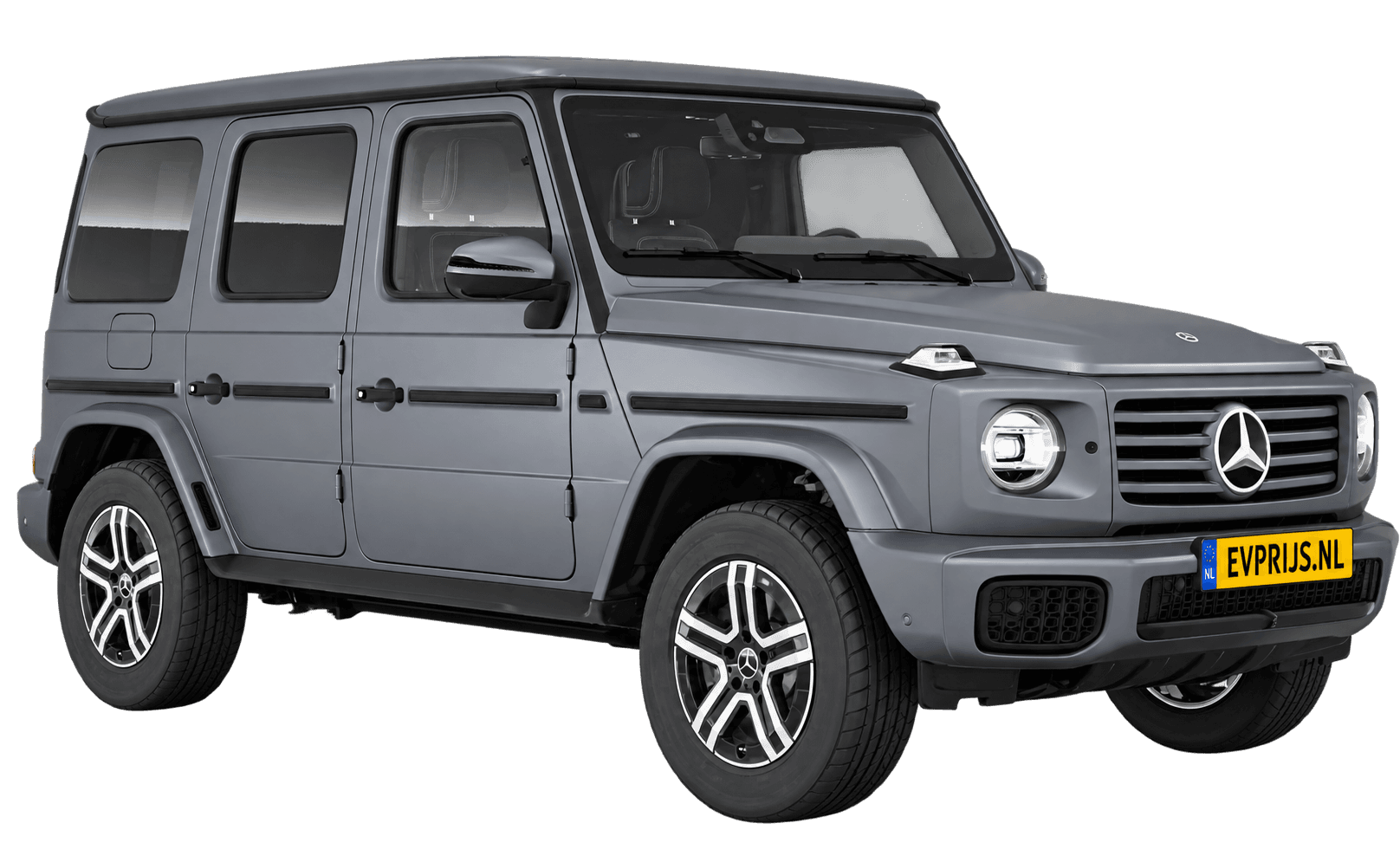 AI-bewerking (Imagegen) van officieel Mercedes-Benz-configuratorbeeld: G-Klasse Terreinwagen voor-/zijaanzicht in Platinum (configuratie Mercedes-Benz G 580 electric); uitvoering en velgen kunnen afwijken, beeld 6