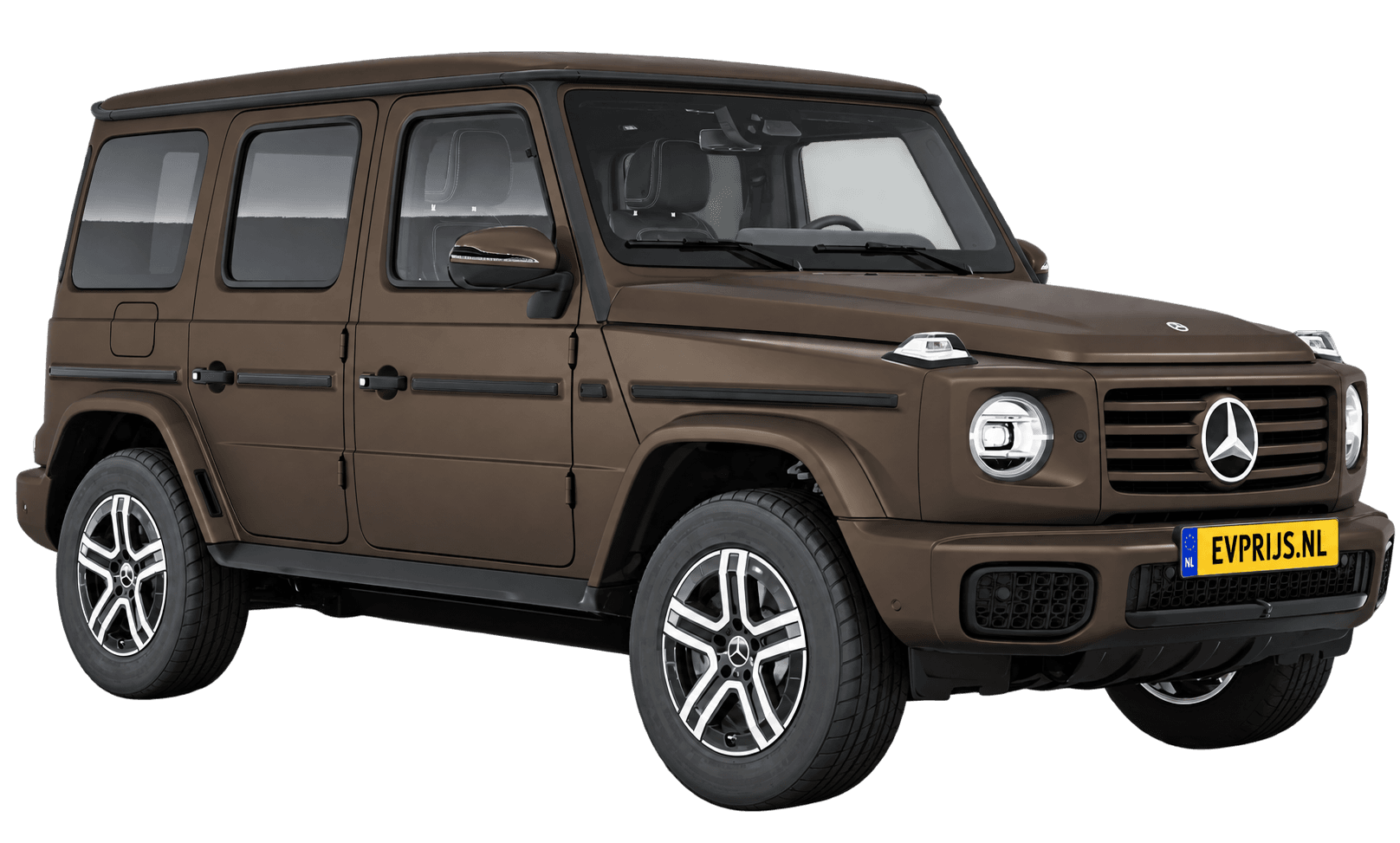 AI-bewerking (Imagegen) van officieel Mercedes-Benz-configuratorbeeld: G-Klasse Terreinwagen voor-/zijaanzicht in Citrienbruin (configuratie Mercedes-Benz G 580 electric); uitvoering en velgen kunnen afwijken, beeld 15