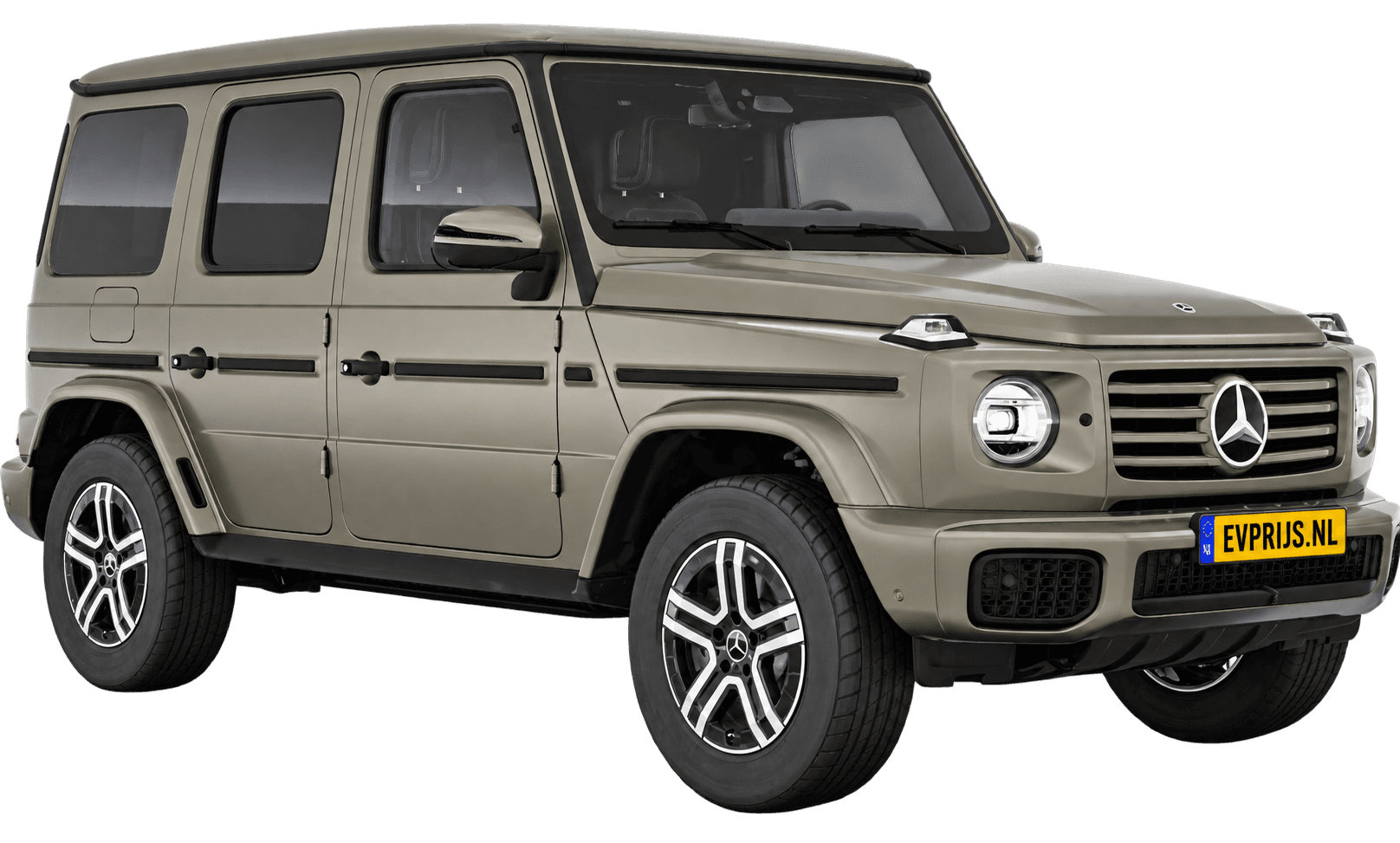 AI-bewerking (Imagegen) van officieel Mercedes-Benz-configuratorbeeld: G-Klasse Terreinwagen voor-/zijaanzicht in Manganietgrijs (configuratie Mercedes-Benz G 580 electric); uitvoering en velgen kunnen afwijken, beeld 26