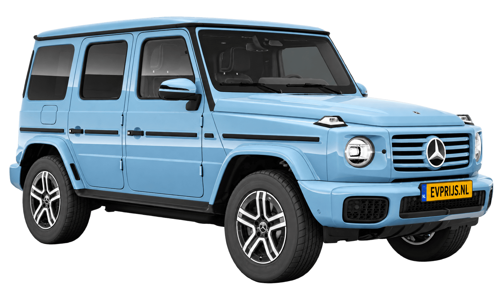 AI-bewerking (Imagegen) van officieel Mercedes-Benz-configuratorbeeld: G-Klasse Terreinwagen voor-/zijaanzicht in Vintage blauw (configuratie Mercedes-Benz G 580 electric); uitvoering en velgen kunnen afwijken, beeld 35
