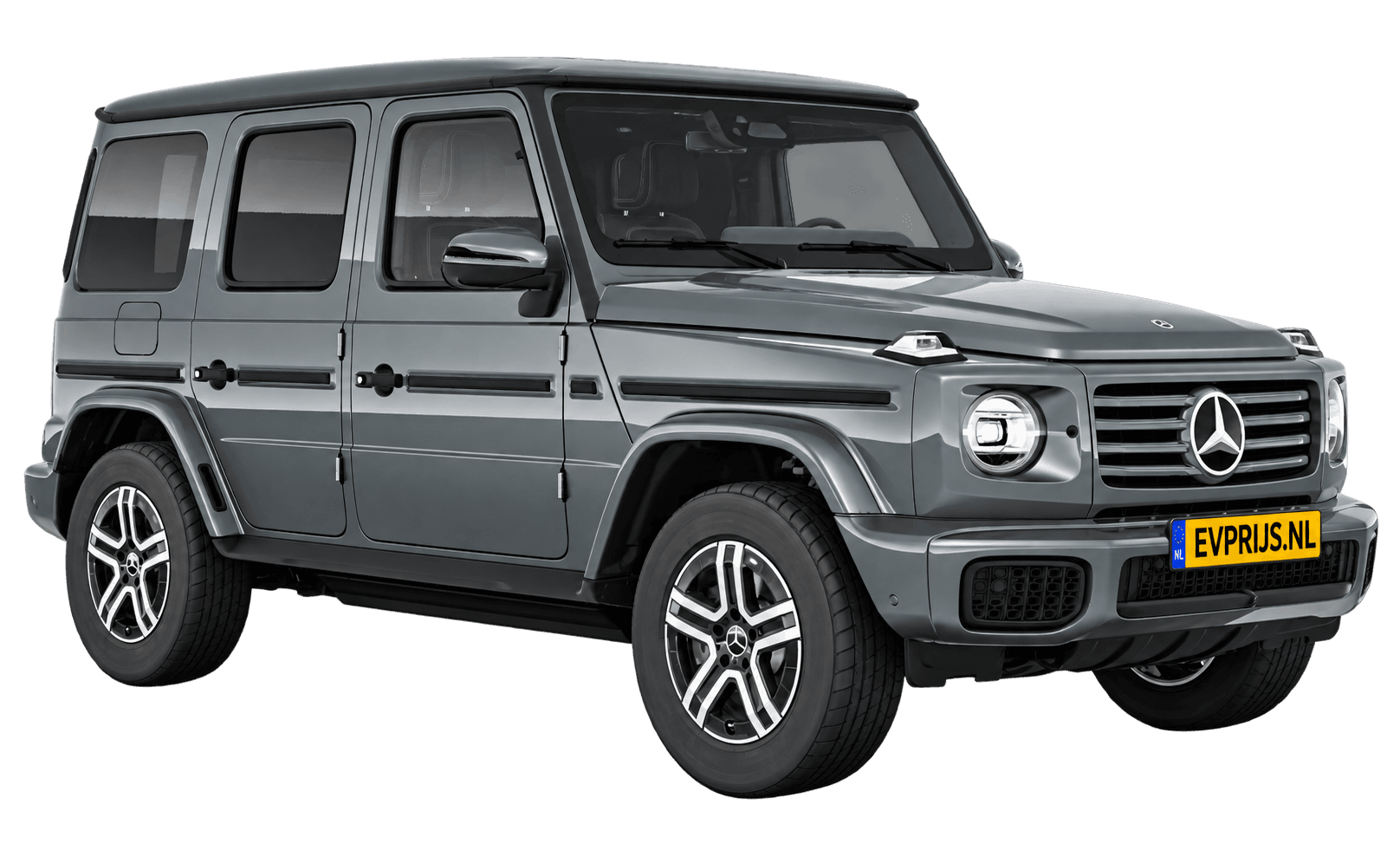 AI-bewerking (Imagegen) van officieel Mercedes-Benz-configuratorbeeld: G-Klasse Terreinwagen voor-/zijaanzicht in Selenietgrijs (configuratie Mercedes-Benz G 580 electric); uitvoering en velgen kunnen afwijken, beeld 38
