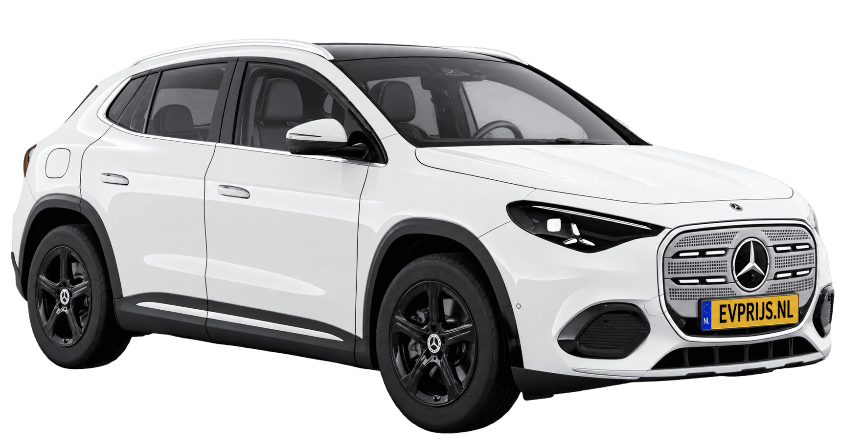 AI-bewerking (Imagegen) van officieel Mercedes-Benz-configuratorbeeld: GLA voor-/zijaanzicht in Poolwit (configuratie GLA 200 Business Solution electric); uitvoering en velgen kunnen afwijken, beeld 3