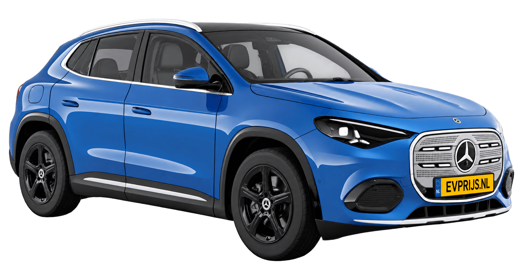 AI-bewerking (Imagegen) van officieel Mercedes-Benz-configuratorbeeld: GLA voor-/zijaanzicht in Helderblauw (configuratie GLA 200 Business Solution electric); uitvoering en velgen kunnen afwijken; kleurverzadiging kan afwijken, beeld 6