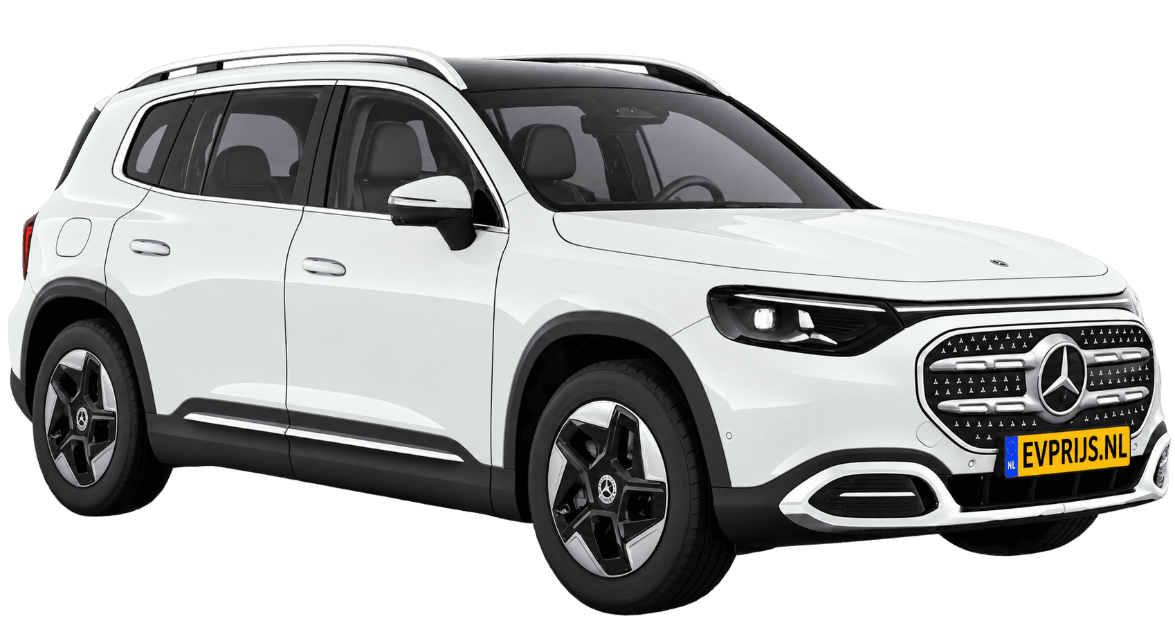 AI-bewerking (Imagegen) van officieel Mercedes-Benz-configuratorbeeld: GLB voor-/zijaanzicht in Poolwit (configuratie GLB 200 Business Solution electric); uitvoering en velgen kunnen afwijken, beeld 3