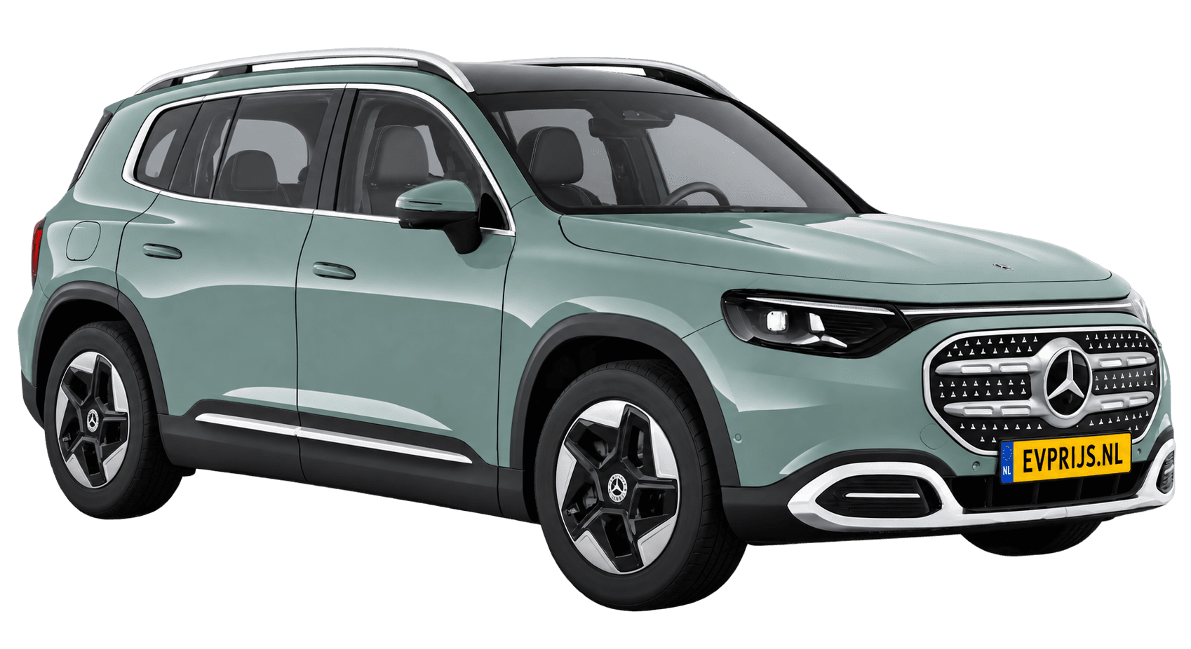 AI-bewerking (Imagegen) van officieel Mercedes-Benz-configuratorbeeld: GLB voor-/zijaanzicht in Aquamarijn (configuratie GLB 200 Business Solution electric); uitvoering en velgen kunnen afwijken, beeld 5