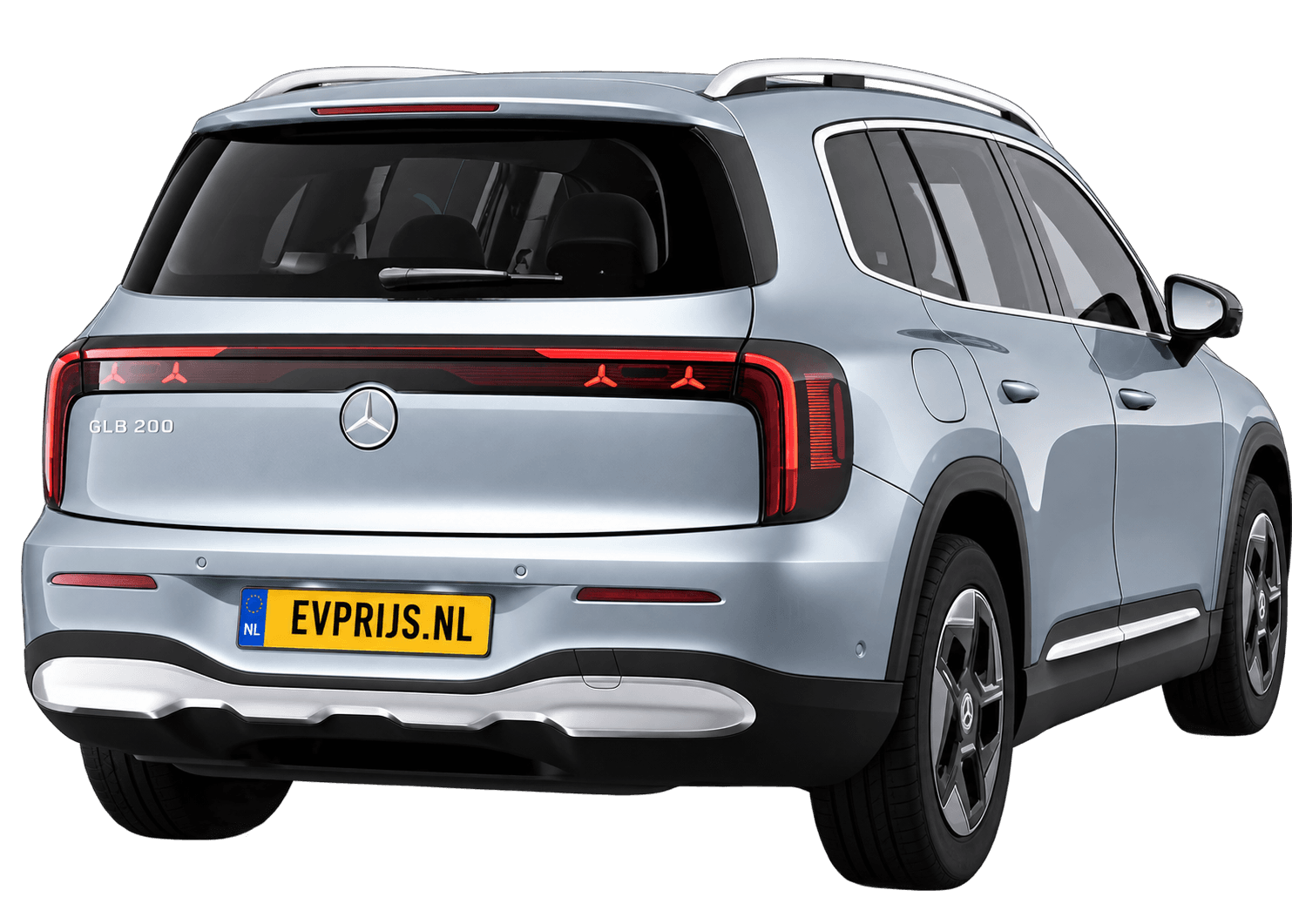 AI-bewerking (Imagegen) van officieel Mercedes-Benz-configuratorbeeld: GLB achter-/zijaanzicht in Hightechzilver (configuratie GLB 200 Business Solution electric); uitvoering en velgen kunnen afwijken, beeld 2