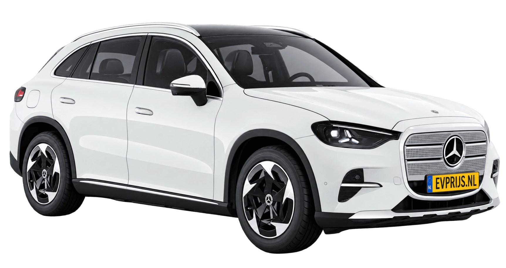 AI-bewerking (Imagegen) van officieel Mercedes-Benz-configuratorbeeld: GLC voor-/zijaanzicht in Poolwit (configuratie GLC 250 Business Solution electric); uitvoering en velgen kunnen afwijken, beeld 4