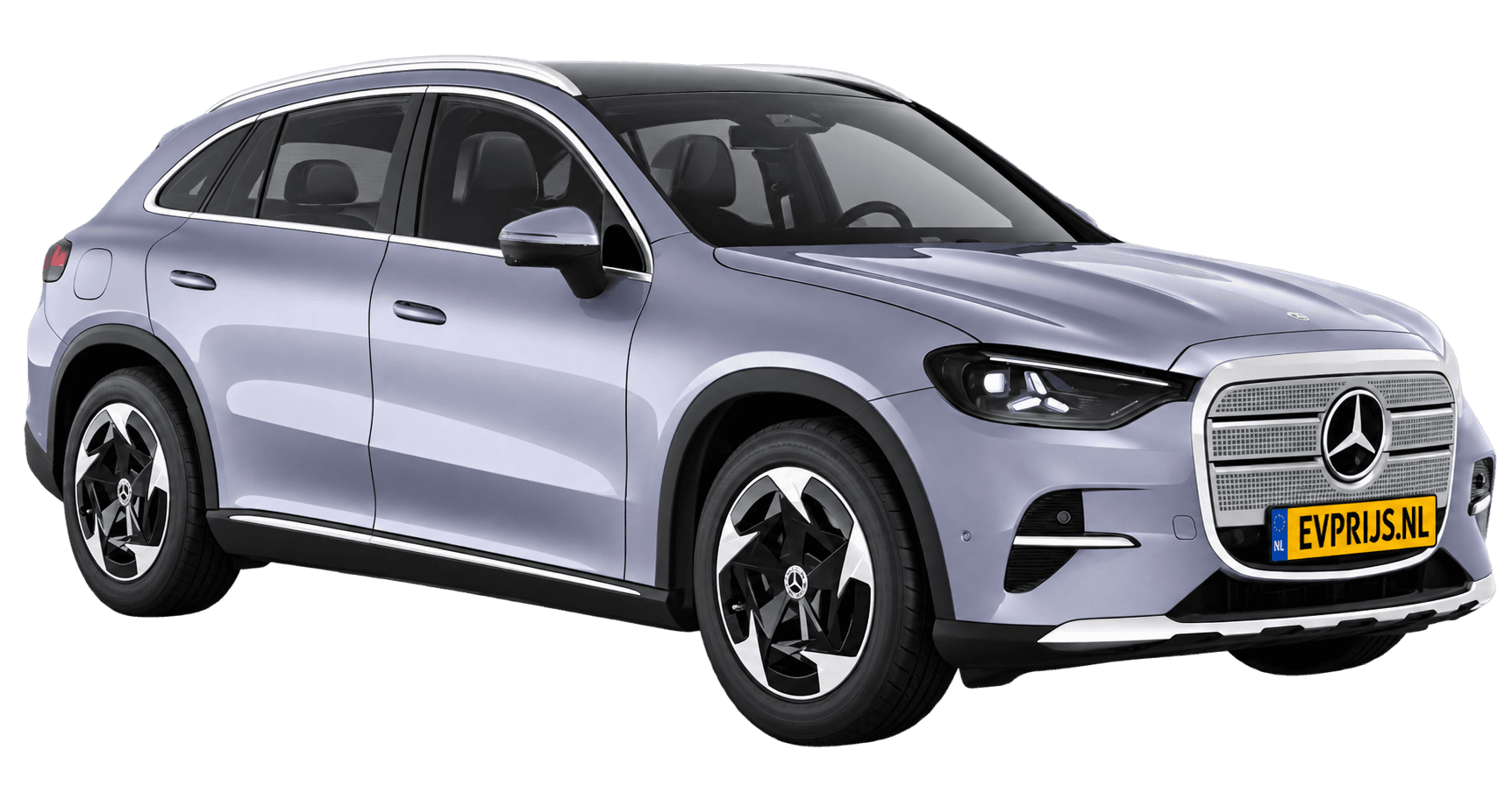 AI-bewerking (Imagegen) van officieel Mercedes-Benz-configuratorbeeld: GLC voor-/zijaanzicht in Lavendel zilver (configuratie GLC 250 Business Solution electric); uitvoering en velgen kunnen afwijken, beeld 6