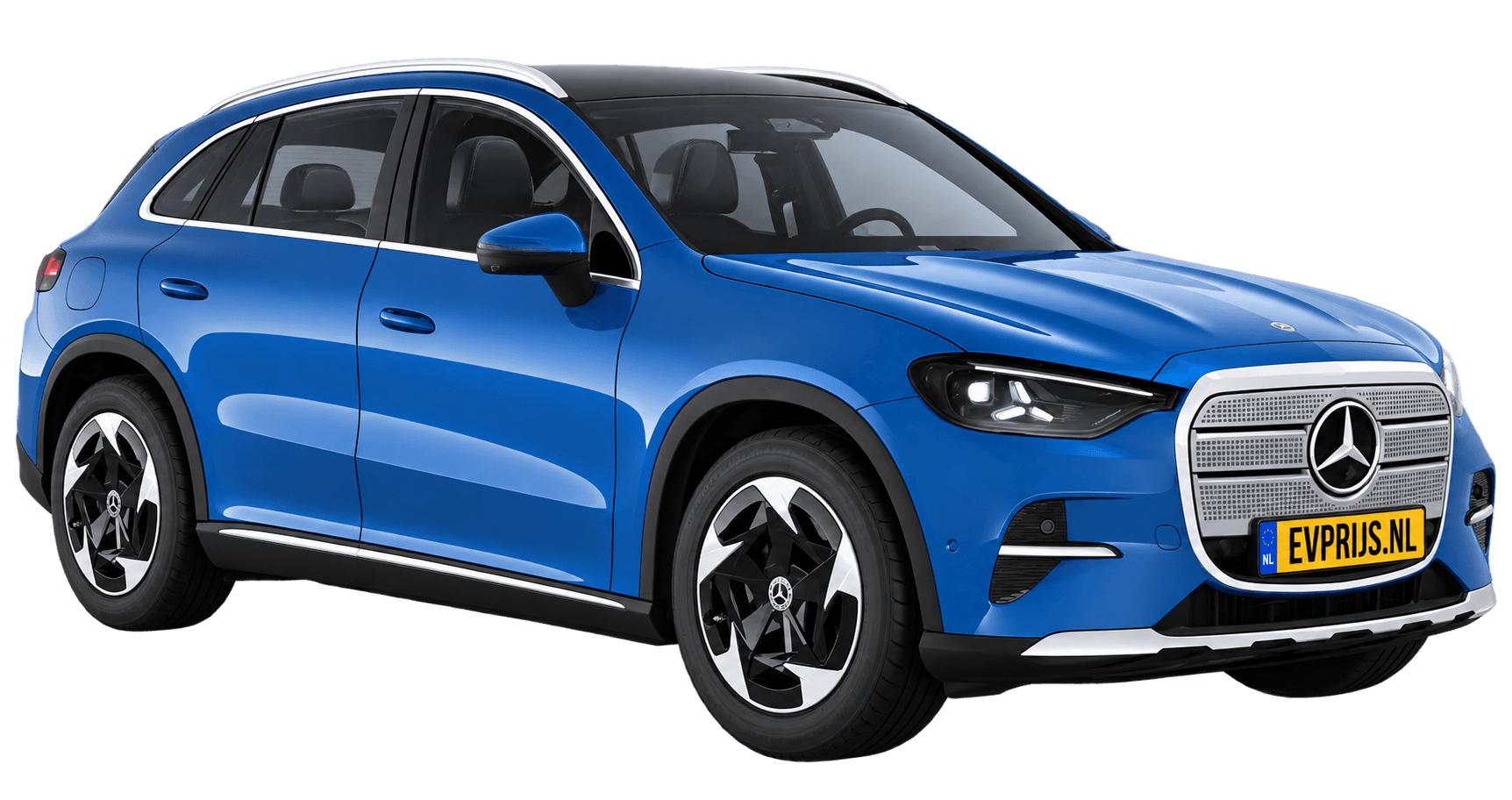 AI-bewerking (Imagegen) van officieel Mercedes-Benz-configuratorbeeld: GLC voor-/zijaanzicht in Helderblauw (configuratie GLC 250 Business Solution electric); uitvoering en velgen kunnen afwijken; kleurverzadiging kan afwijken, beeld 7