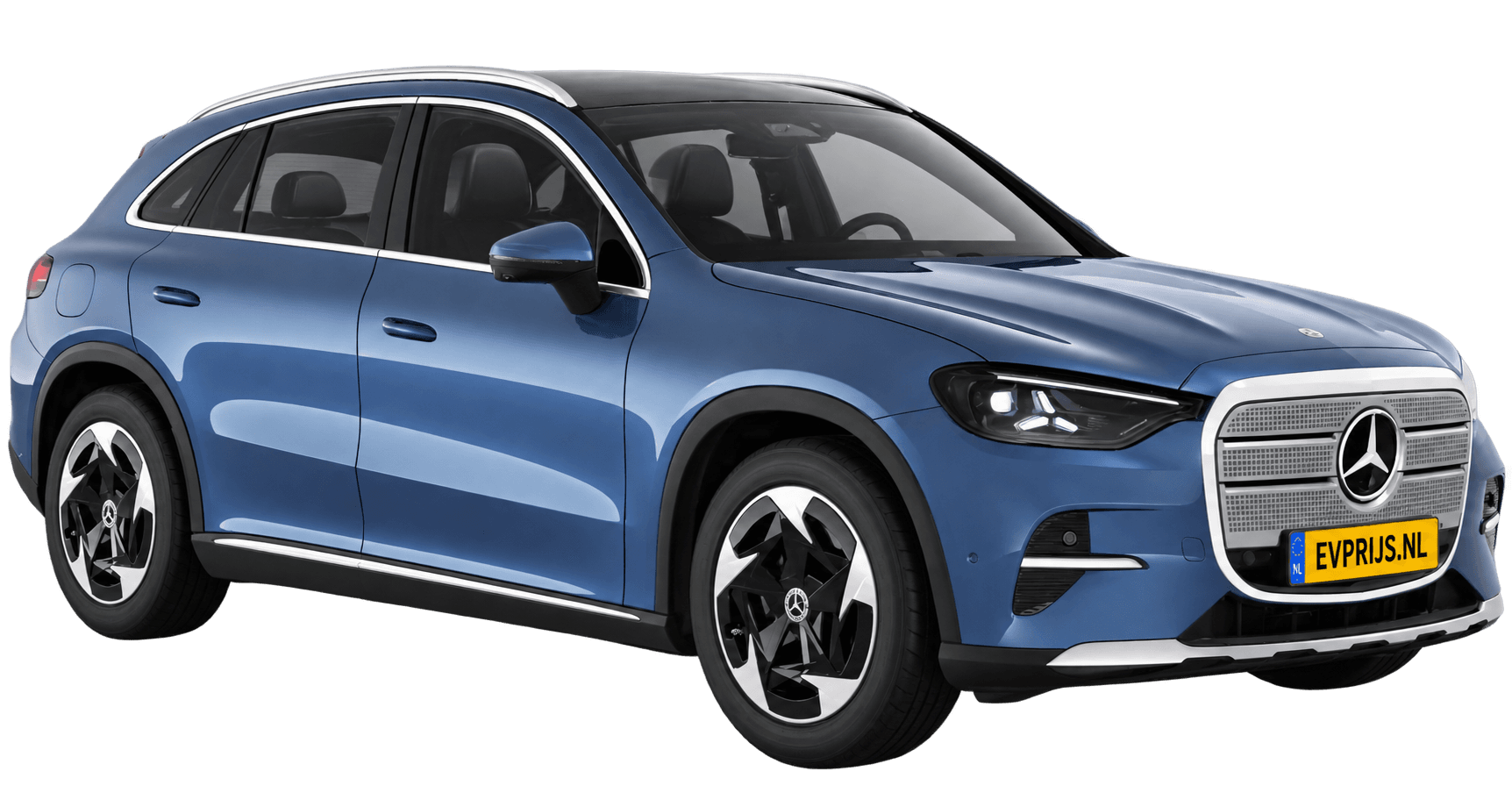 AI-bewerking (Imagegen) van officieel Mercedes-Benz-configuratorbeeld: GLC voor-/zijaanzicht in Sodalietblauw (configuratie GLC 250 Business Solution electric); uitvoering en velgen kunnen afwijken; kleurverzadiging kan afwijken, beeld 8