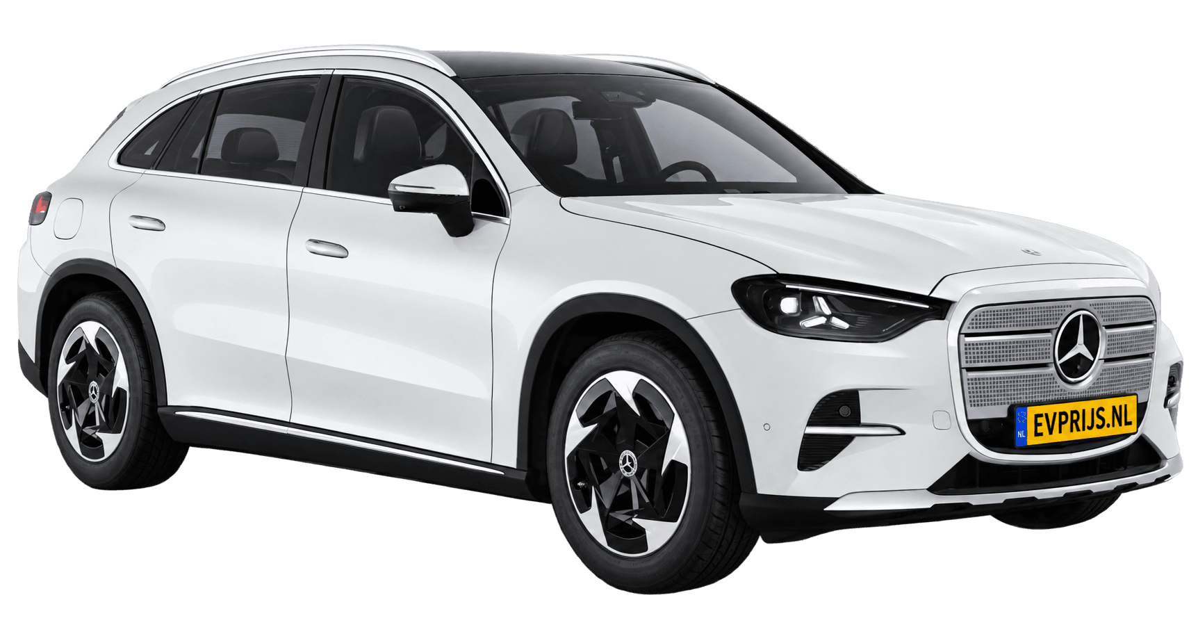 AI-bewerking (Imagegen) van officieel Mercedes-Benz-configuratorbeeld: GLC voor-/zijaanzicht in Opaalwit bright (configuratie GLC 250 Business Solution electric); uitvoering en velgen kunnen afwijken, beeld 9