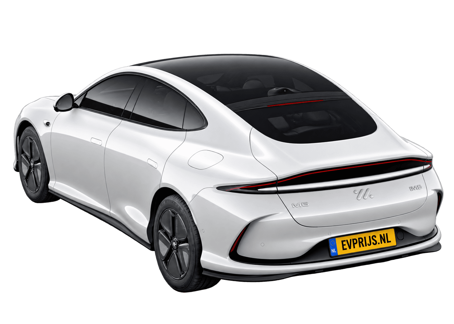 AI-bewerking (Imagegen) van officieel MG-beeld: IM5 achter-/zijaanzicht in Arctic White (configuratorbeeld 75/100 kWh RWD); uitvoering en velgen kunnen afwijken, beeld 2