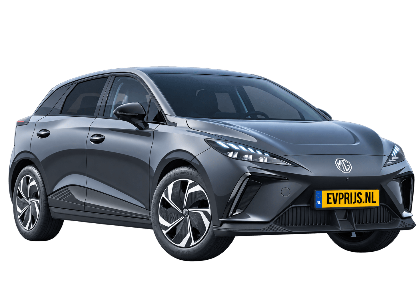 AI-bewerking (Imagegen) van officieel MG-beeld: MG4 EV voor-/zijaanzicht in Andes Grey (configuratorrender 64 kWh Premium); uitvoering en velgen kunnen afwijken, beeld 7