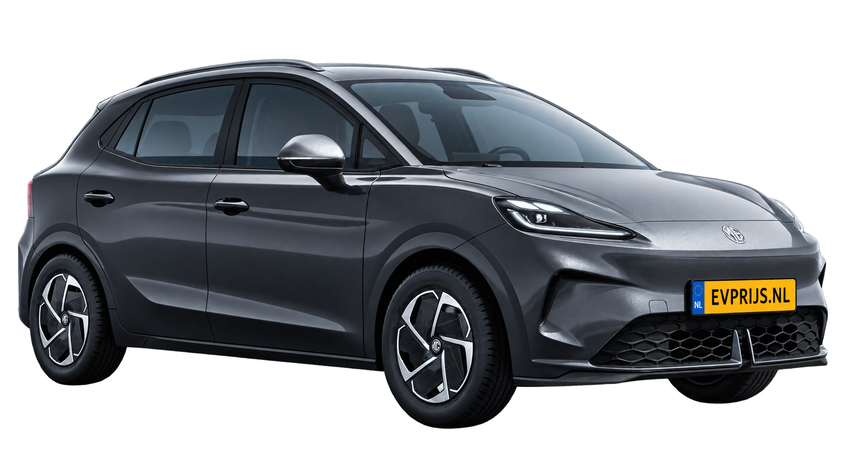 AI-bewerking (Imagegen) van officieel MG-beeld: MG4 EV Urban voor-/zijaanzicht in Andes Grey (configuratorrender 43 kWh Comfort); uitvoering en velgen kunnen afwijken, beeld 6