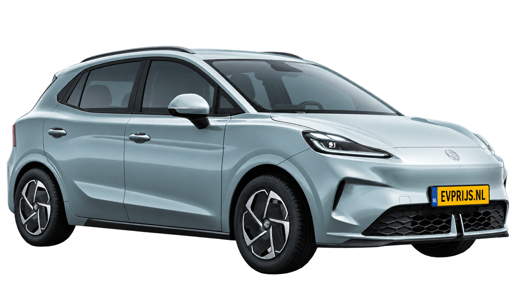 AI-bewerking (Imagegen) van officieel MG-beeld: MG4 EV Urban voor-/zijaanzicht in Stone Green (configuratorrender 43 kWh Comfort); uitvoering en velgen kunnen afwijken, beeld 8