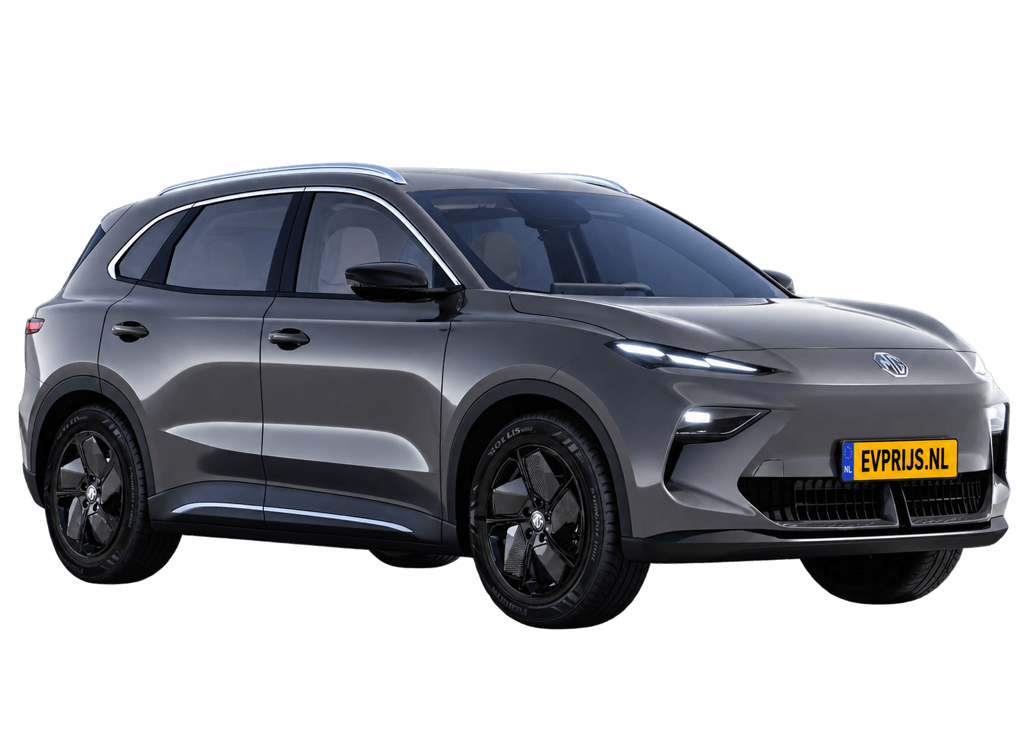 AI-bewerking (Imagegen) van officieel MG-beeld: MGS5 EV voor-/zijaanzicht in Andes Grey (configuratorrender Comfort); uitvoering en velgen kunnen afwijken, beeld 2