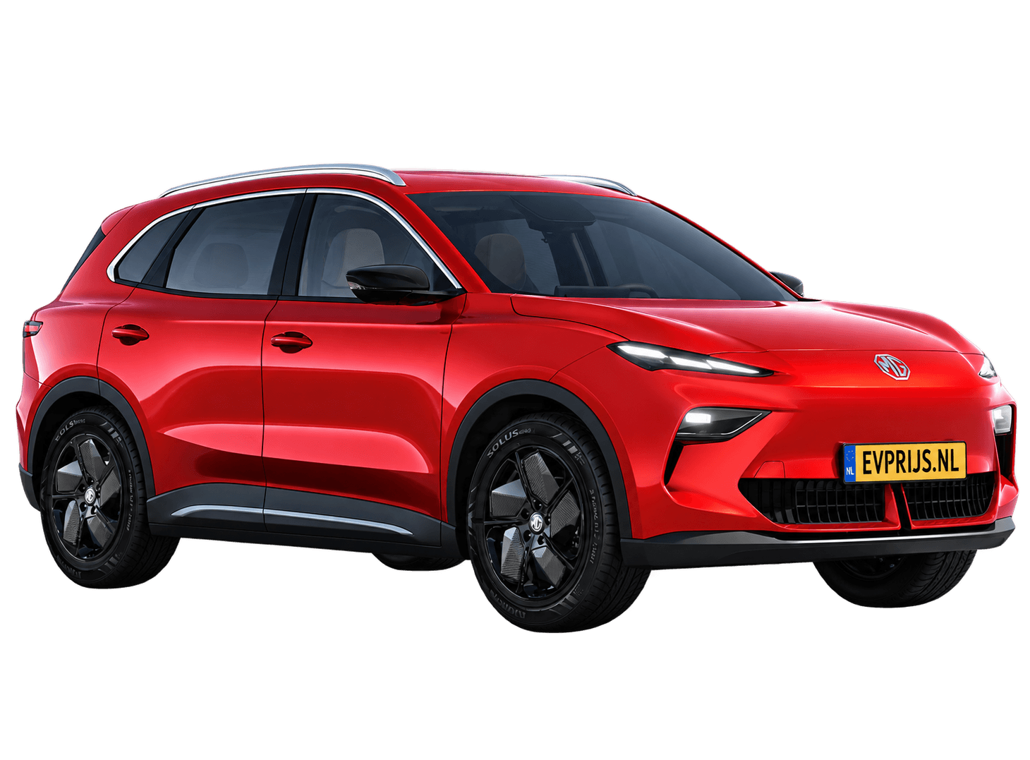 AI-bewerking (Imagegen) van officieel MG-beeld: MGS5 EV voor-/zijaanzicht in Diamond Red (configuratorrender Comfort); uitvoering en velgen kunnen afwijken, beeld 7