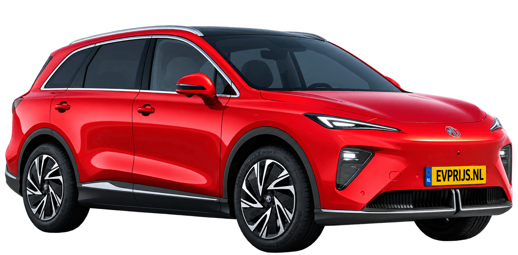 AI-bewerking (Imagegen) van officieel MG-beeld: MGS6 EV voor-/zijaanzicht in Diamond Red (configuratorrender Luxury Long Range); uitvoering en velgen kunnen afwijken, beeld 7