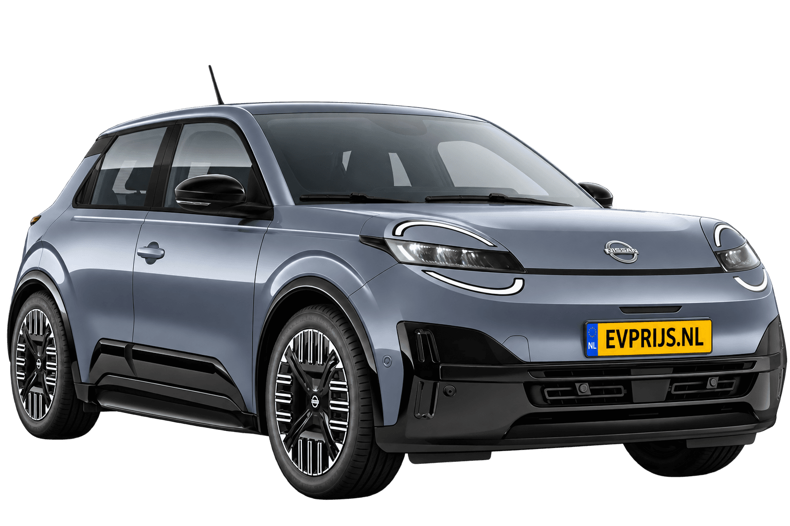 AI-bewerking (Imagegen) van officieel Nissan-beeld: Micra voor-/zijaanzicht in Elegant Silver (configuratorrender ENGAGE 40 kWh batterij ENGAGE, aanzicht voor-/zijaanzicht); velgen en details kunnen per uitvoering afwijken, beeld 3