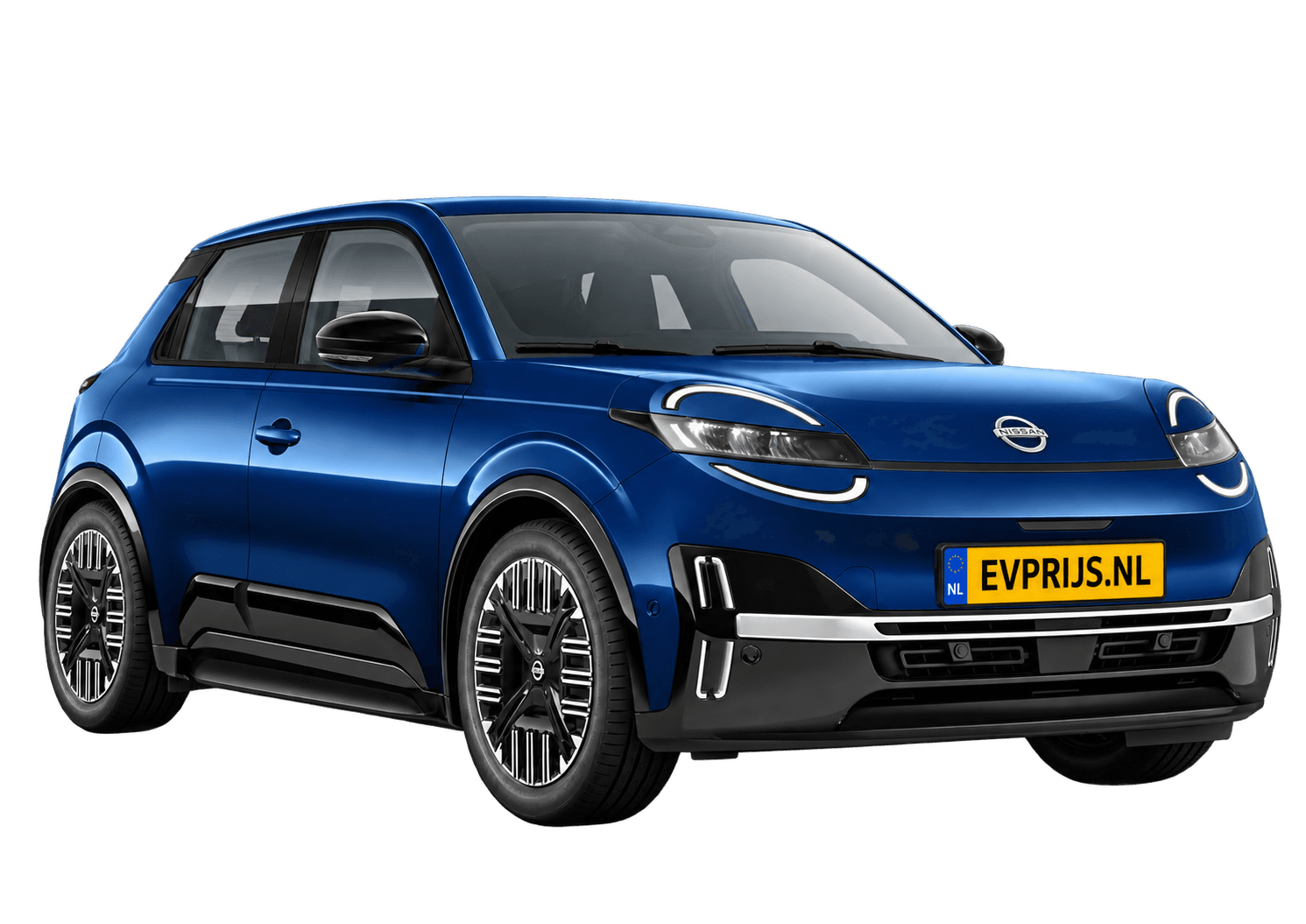 AI-bewerking (Imagegen) van officieel Nissan-beeld: Micra voor-/zijaanzicht in Noble Marine (configuratorrender ADVANCE 40 kWh batterij ADVANCE, aanzicht voor-/zijaanzicht); velgen en details kunnen per uitvoering afwijken, beeld 11