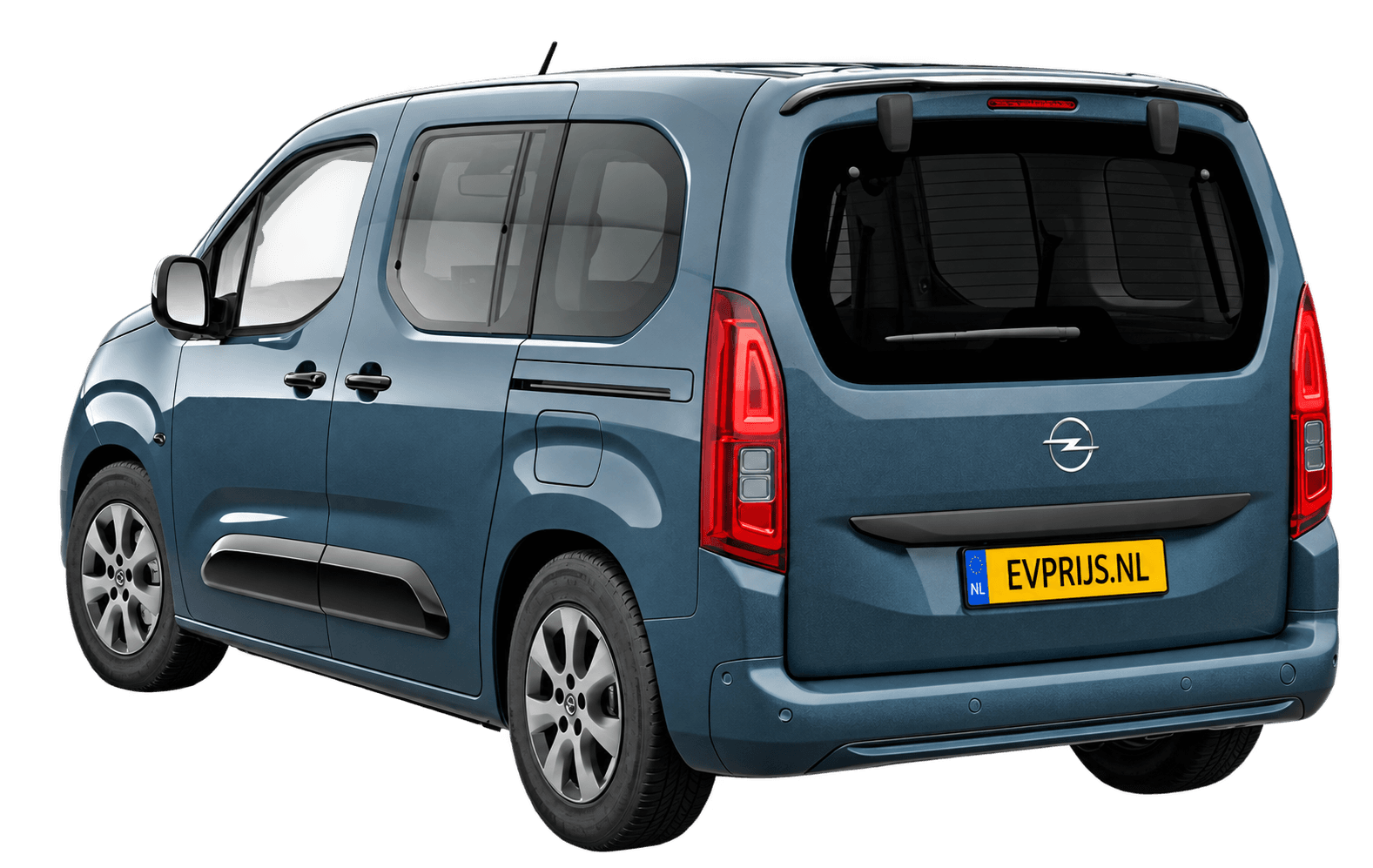 AI-bewerking (Imagegen) van officiële Opel-configuratorrender: Combo Electric achter-/zijaanzicht in Lichtblauw Metallic (Kiama Blue) (configuratorrender Combo Electric GS, aanzicht 003); velgen en details kunnen per uitvoering afwijken, beeld 2