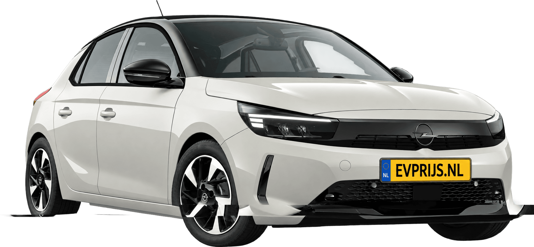 AI-bewerking (Imagegen) van officiële Opel-configuratorrender: Corsa Electric voor-/zijaanzicht in Arctis White (configuratorrender Corsa Electric YES 136pk (100kW), aanzicht 001); velgen en details kunnen per uitvoering afwijken, beeld 9