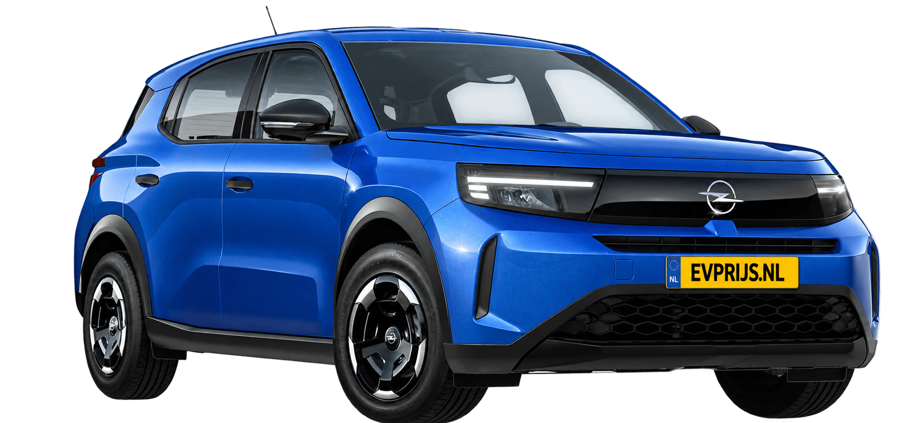 AI-bewerking (Imagegen) van officiële Opel-configuratorrender: Frontera Electric voor-/zijaanzicht in Effekt Blue (configuratorrender Frontera Electric Business Edition 44kWh 84kW (113pk), aanzicht 001); velgen en details kunnen per uitvoering afwijken, beeld 6
