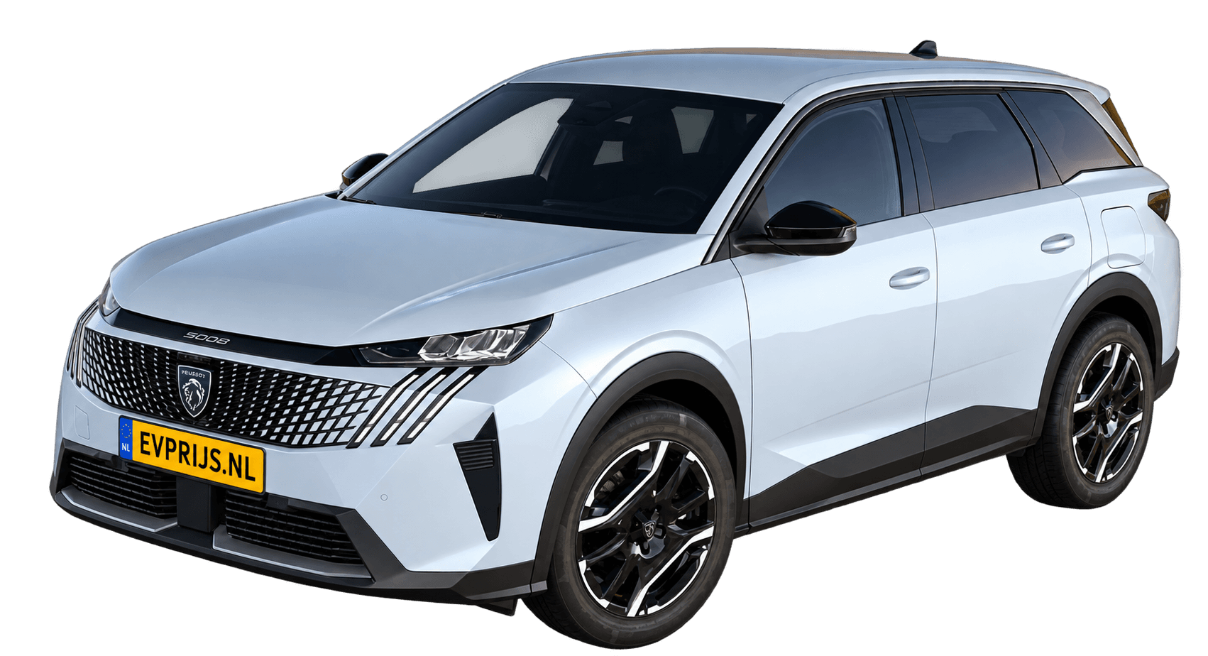 AI-bewerking (Imagegen) van officiële Peugeot-configuratorrender: E-5008 voor-/zijaanzicht in Blanc OKENITE (configuratorrender E-5008 Allure 73kWh 210, aanzicht 002); velgen en details kunnen per uitvoering afwijken, beeld 7