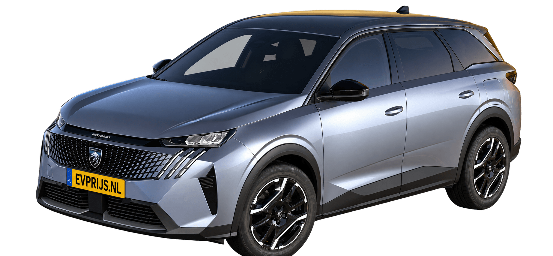 AI-bewerking (Imagegen) van officiële Peugeot-configuratorrender: E-5008 voor-/zijaanzicht in Gris ARTENSE (configuratorrender E-5008 Allure 73kWh 210, aanzicht 002); velgen en details kunnen per uitvoering afwijken, beeld 6